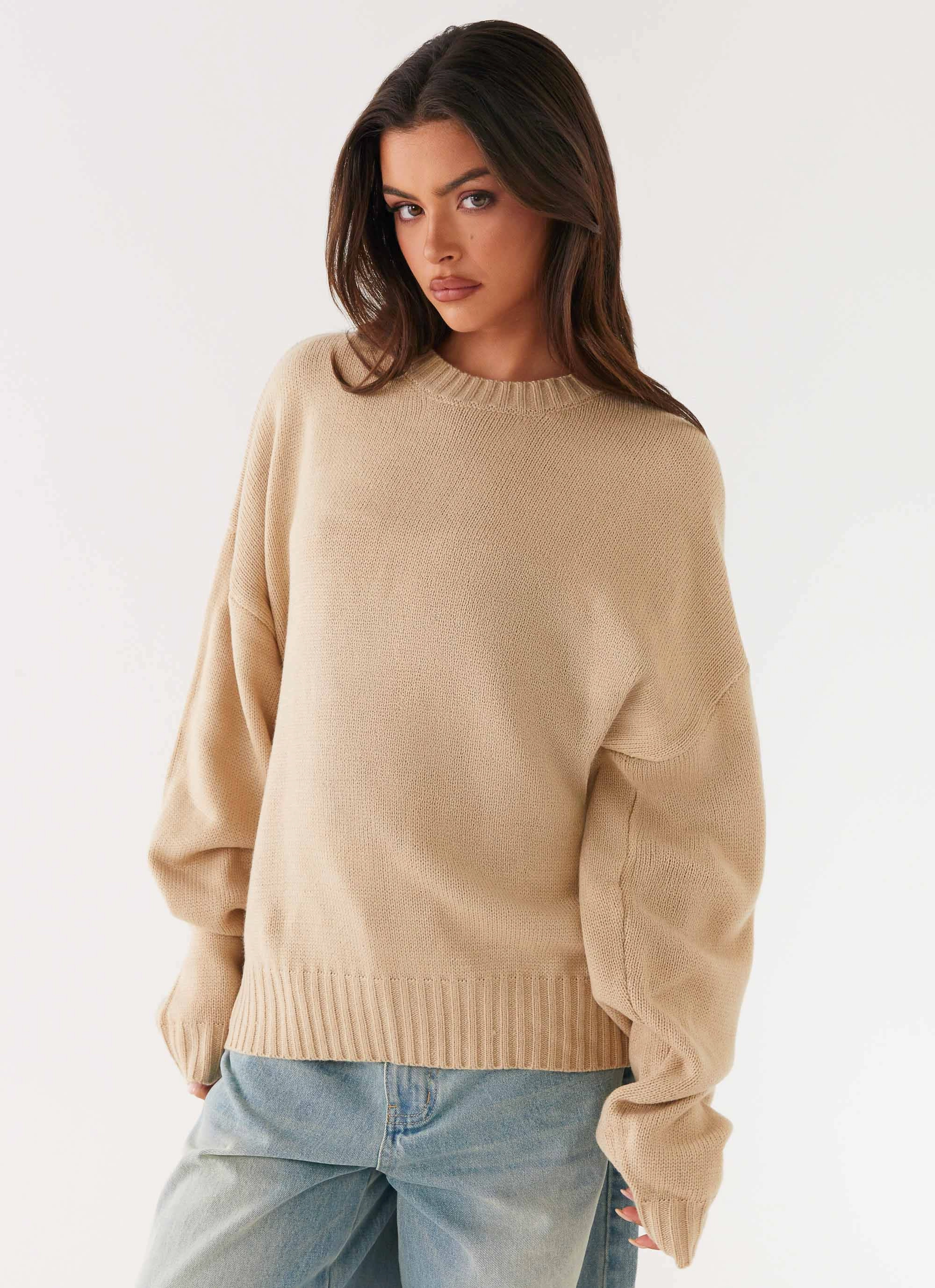 Adjustable Hem Emma Oversized Sweater - Beige