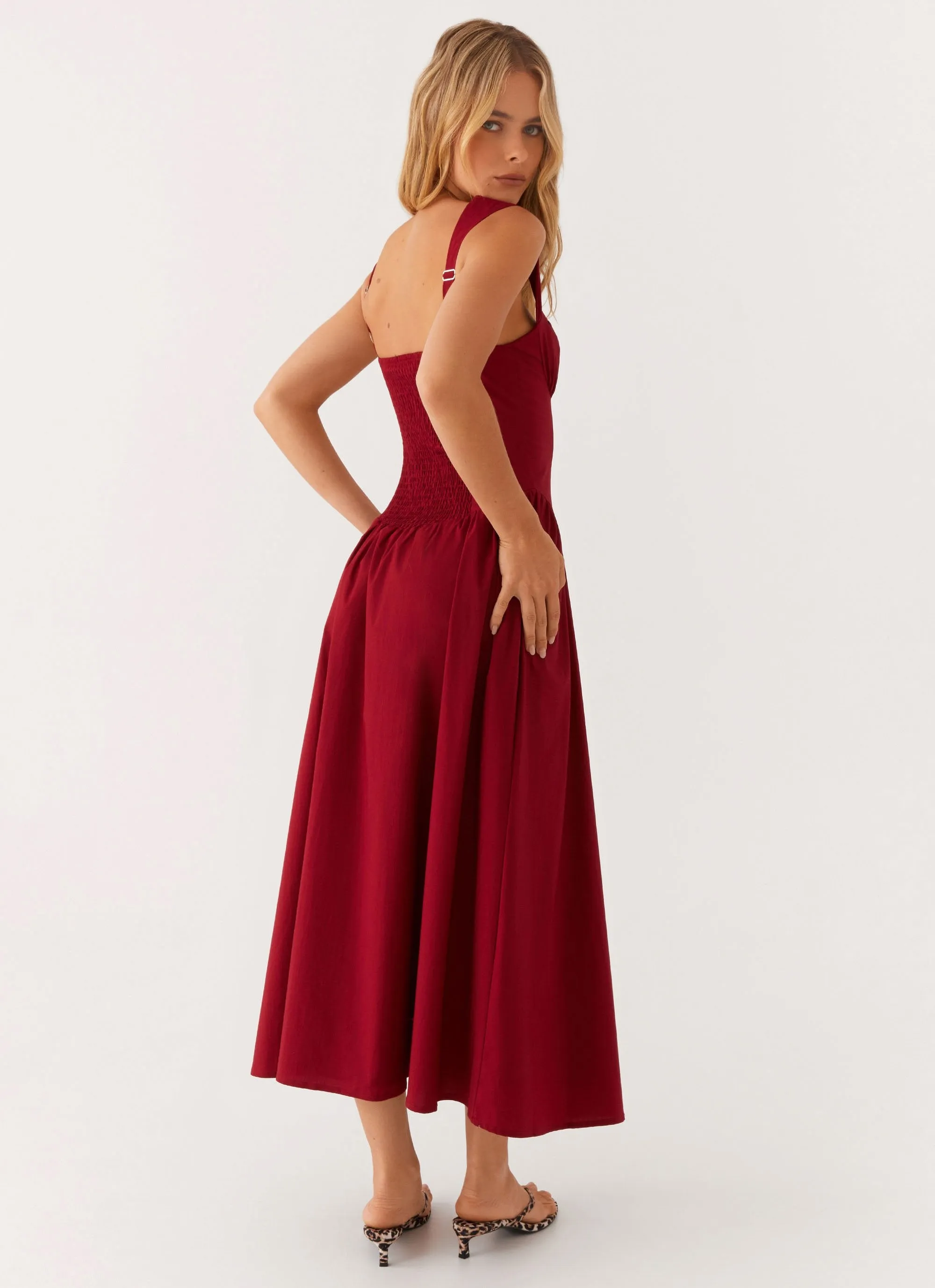 Drapey Fabric Vibrant Design Emmalina Midi Dress - Deep Red