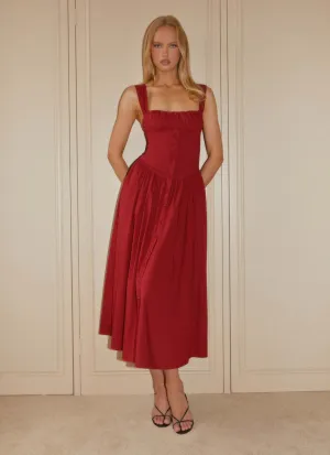 Emmalina Midi Dress - Deep Red Perfect Shape Light Weight