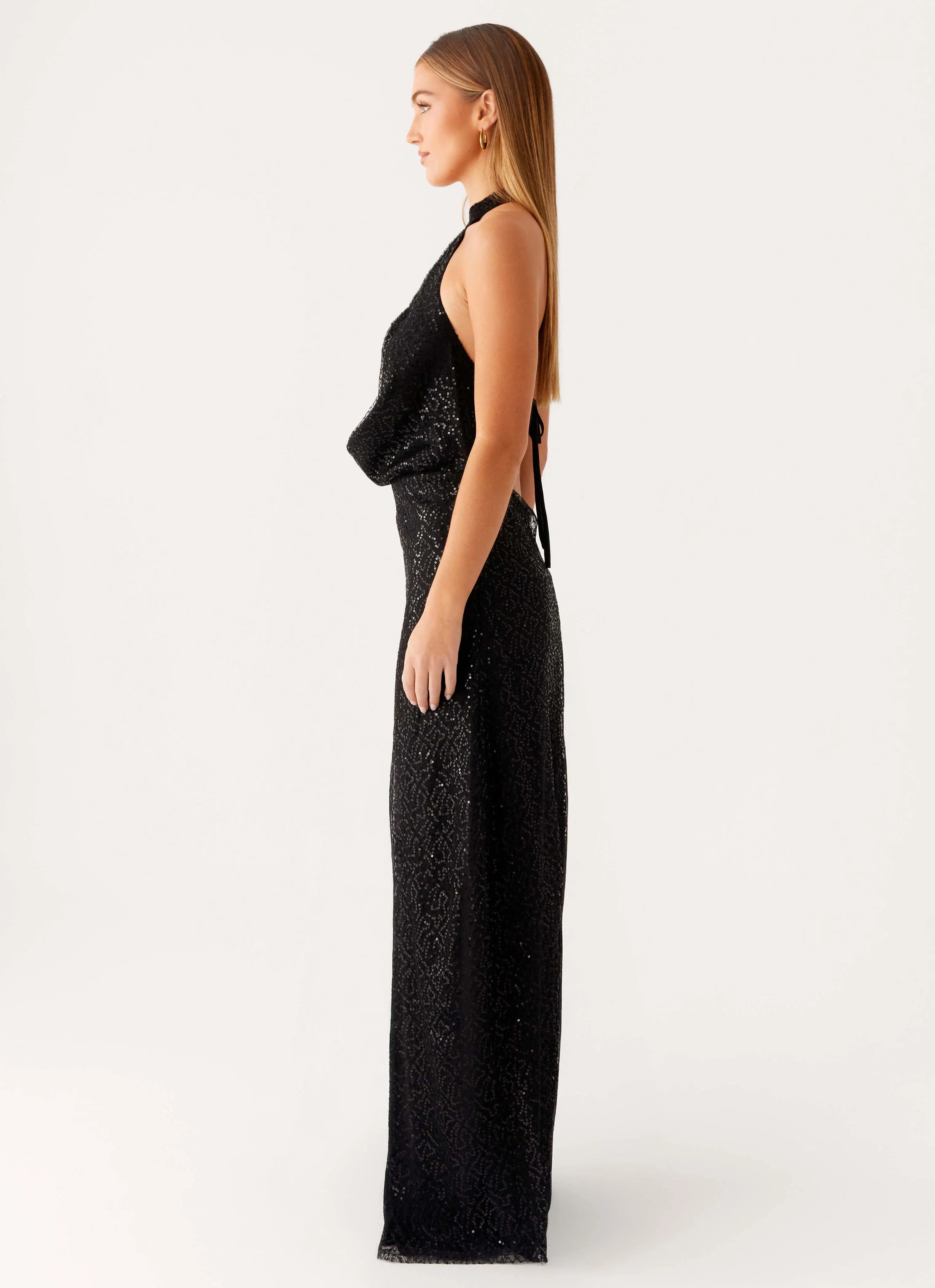 Smart Layering Eco-Lining Empire Sequin Maxi Dress - Black