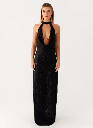 Empire Sequin Maxi Dress - Black Shape Retention garden wedding