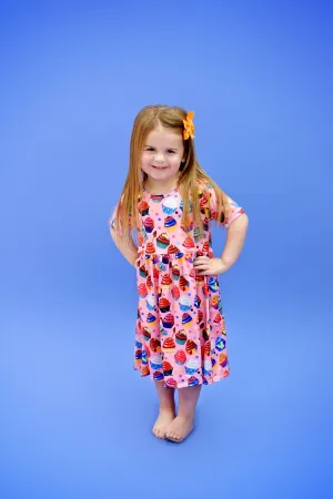 Enchanted Cupcake Short Sleeve Milk Silk Dress