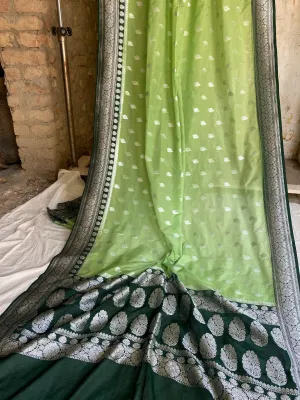 Enchanting and Timeless: Green Pure Chiffon Banarasi Saree