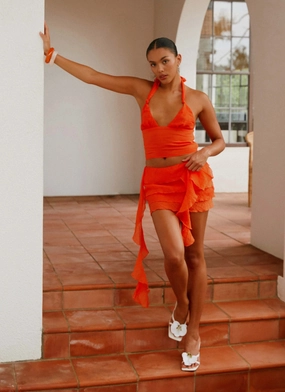 End Of Us Mini Skirt - Orange Slimline Fit Minimal Cut
