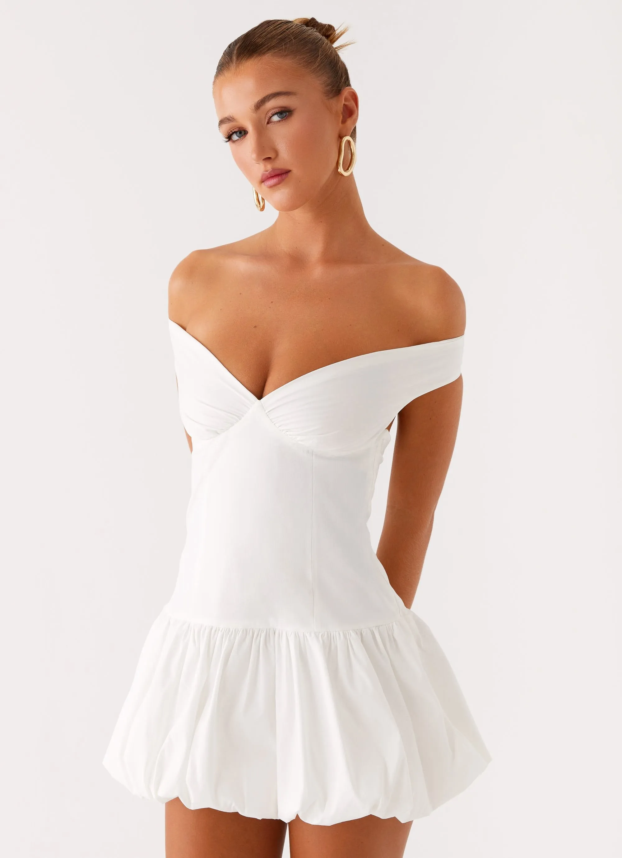 Endless Romance Off Shoulder Mini Dress - White Pure Stitch