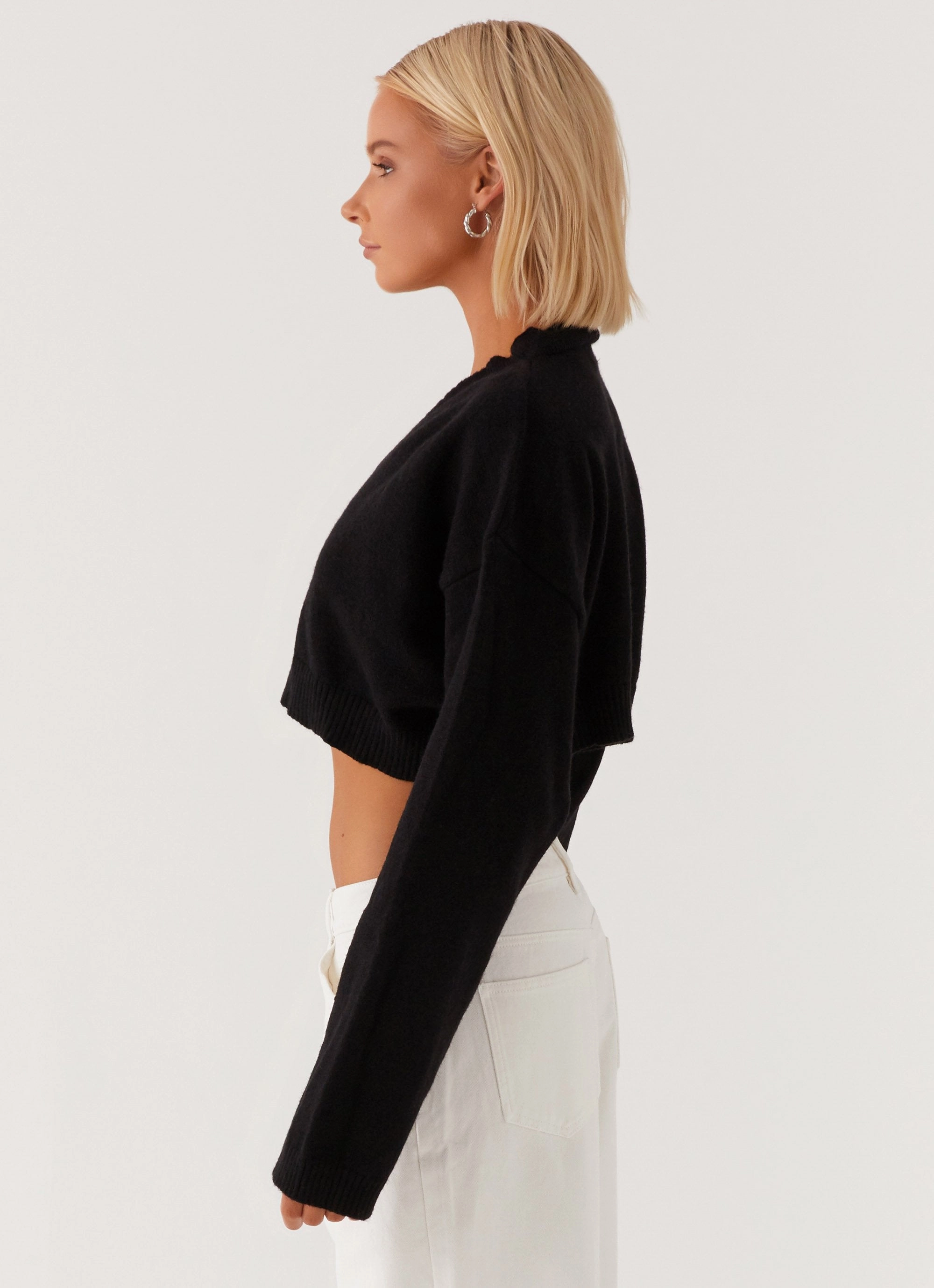 Endlessly Cropped Cardigan - Black Anti Pilling Surface Treatment Thermal Insulated