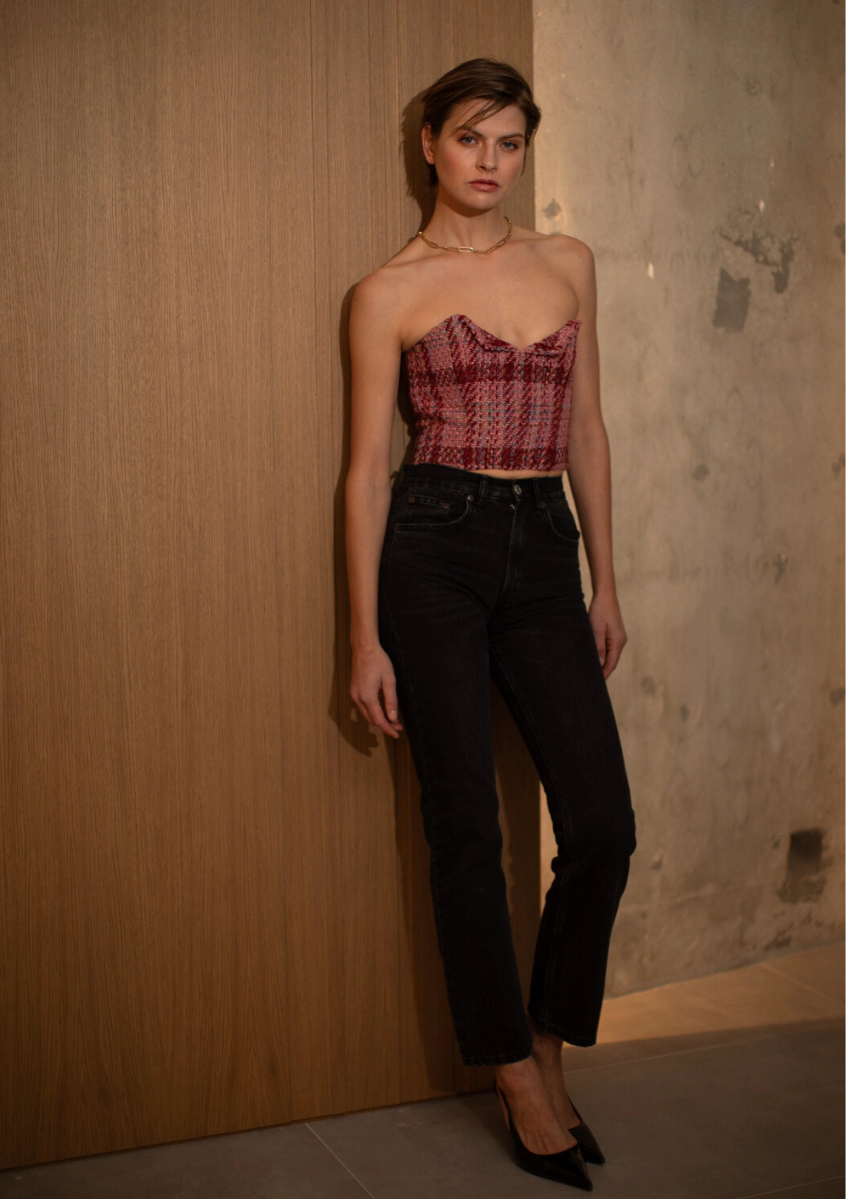 Non Irritating Label Low Impact Manufacturing Enelda Tweed Top - Pink