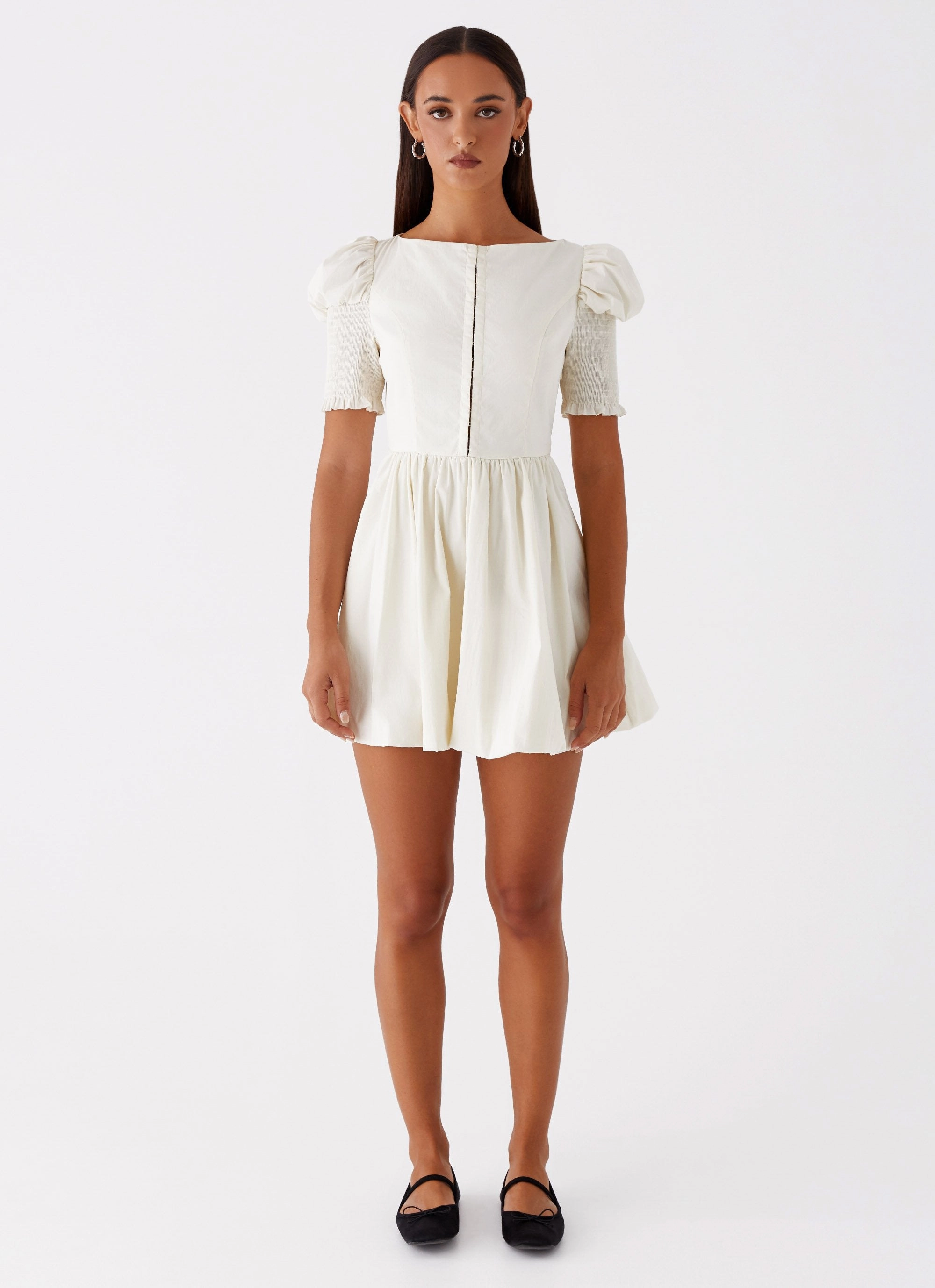 Piped-Edge Enya Mini Dress - Ivory