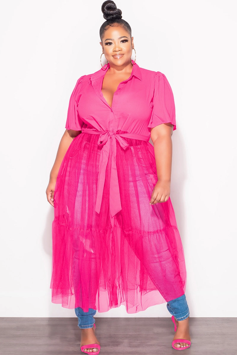 Durable Fabric Odor control Final Sale Plus Size Top with Sheer Detail in Fuchsia