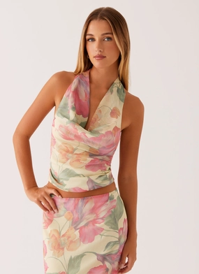 Close Call Top - Yellow Peony All Over Print Technique
