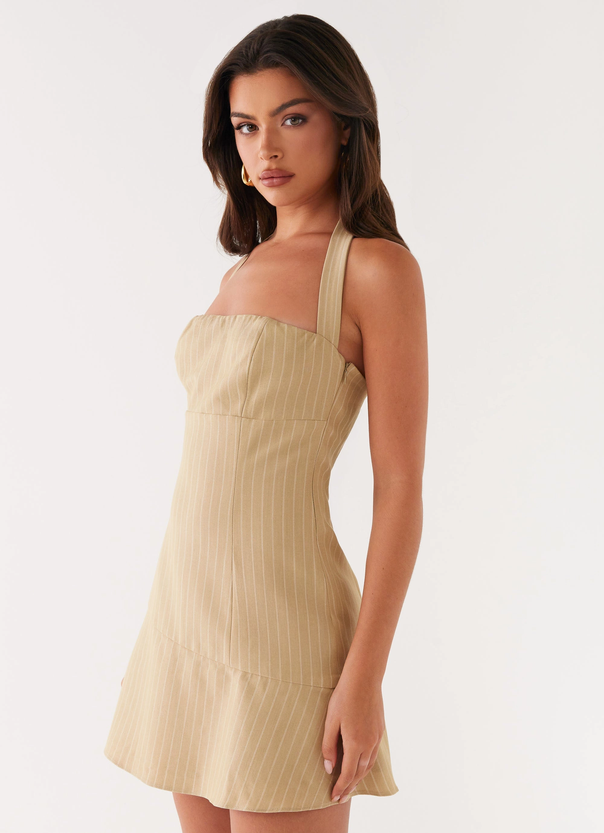 Erica Mini Dress - Beige Stripe Trendy summer outfit