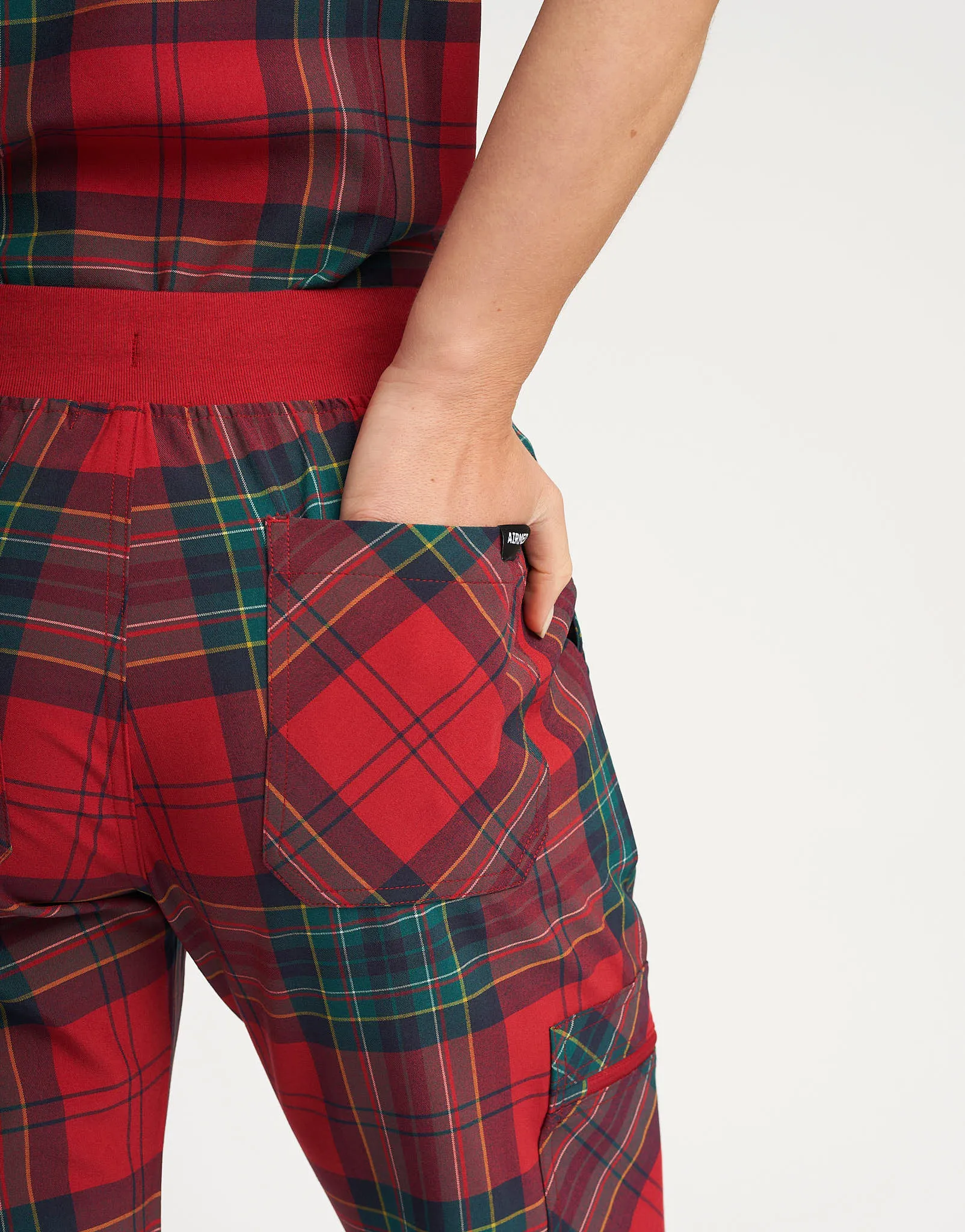 Essential Multi-Pocket Scrub Pants - Christmas Red Tartan