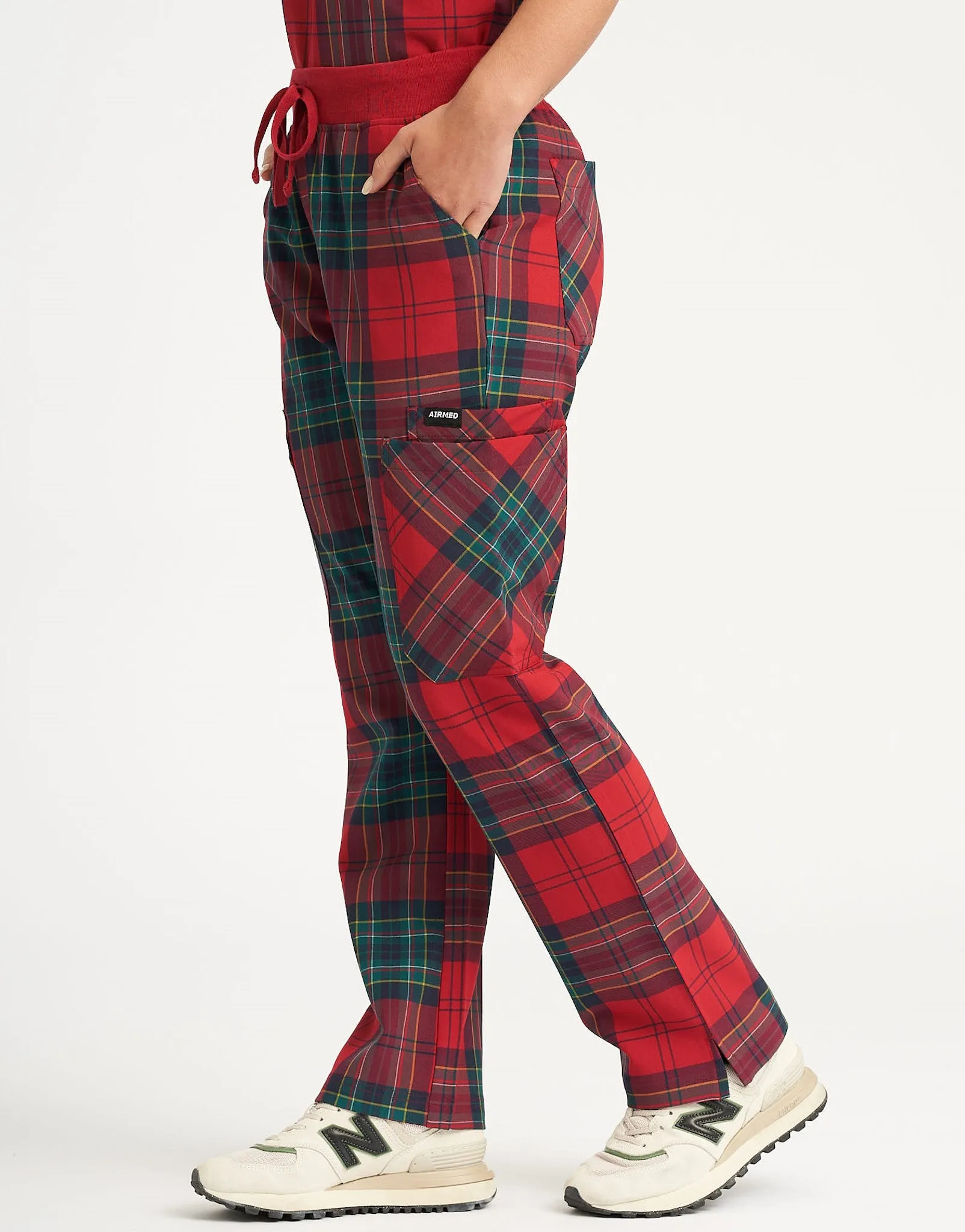 Essential Multi-Pocket Scrub Pants - Christmas Red Tartan