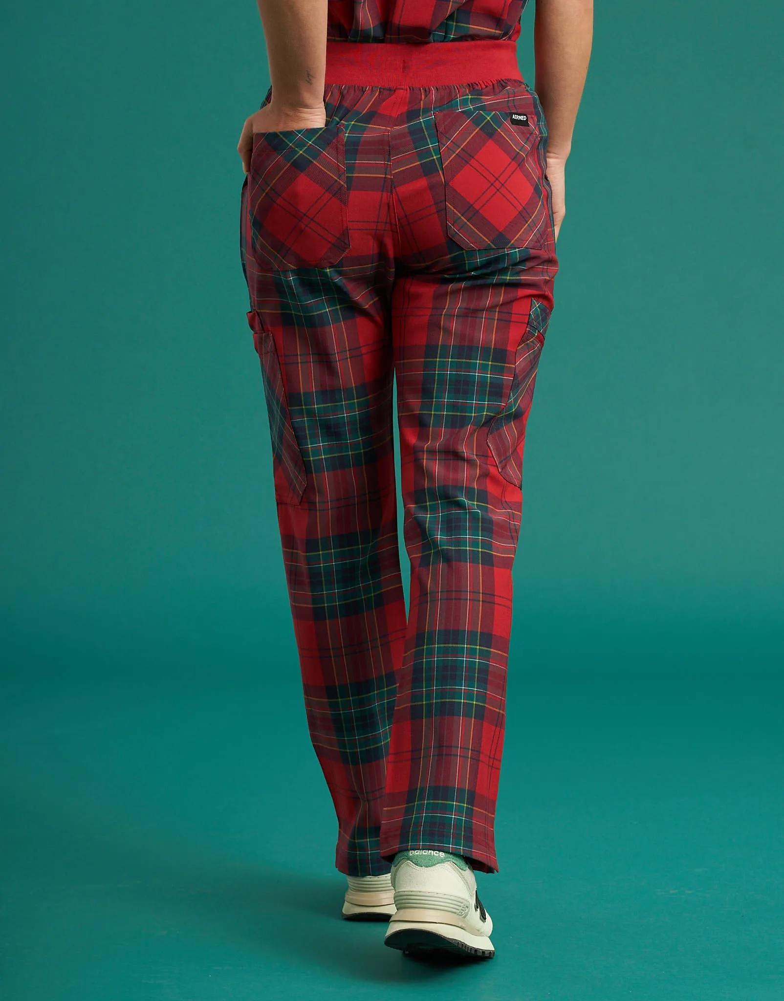 Essential Multi-Pocket Scrub Pants - Christmas Red Tartan