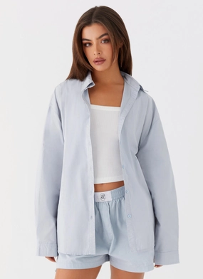 Emelda Long Sleeve Shirt - Blue Chill Weather Low Profile Collar