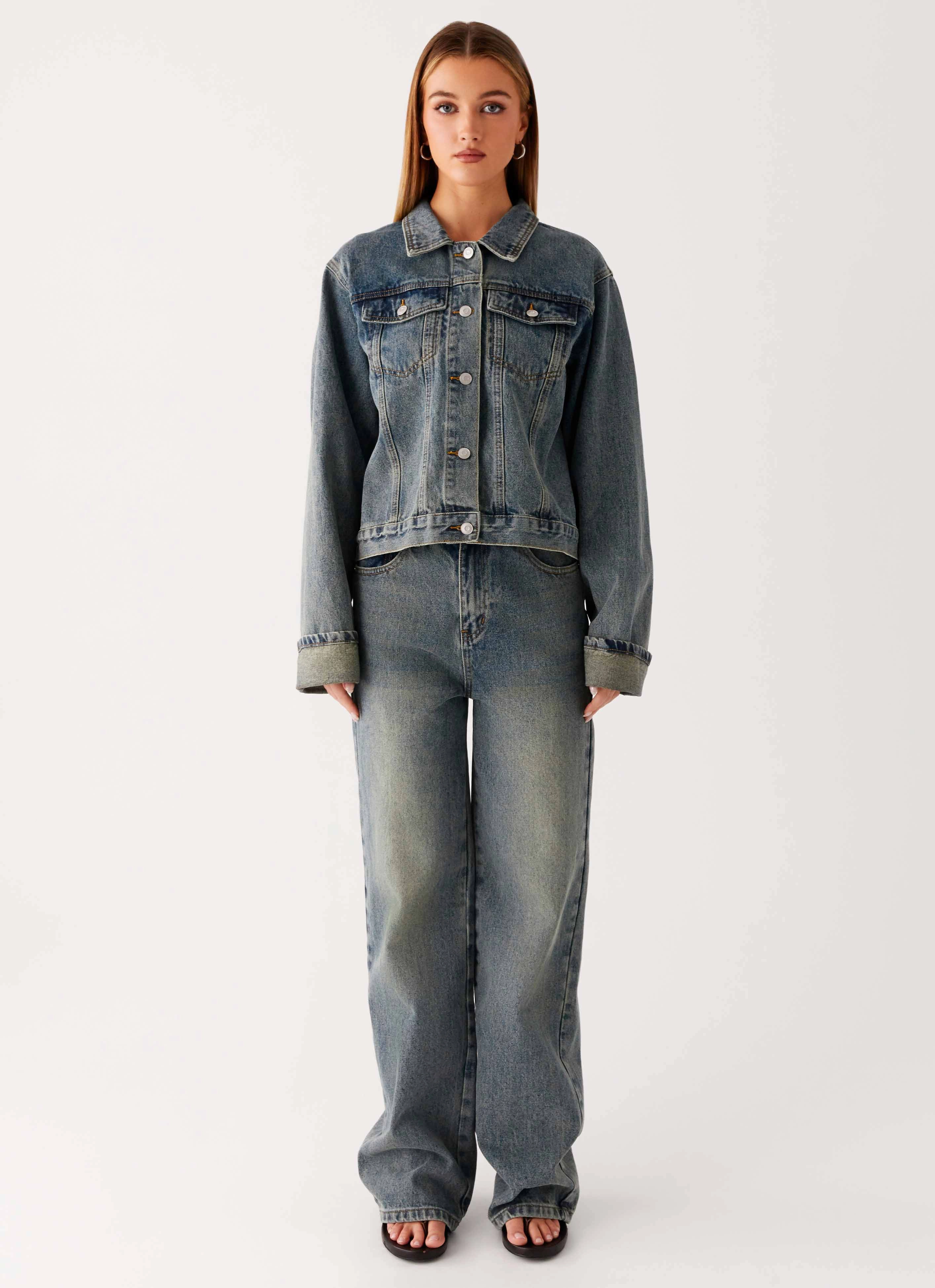 Back Again Straight Leg Denim Jeans - Dirty Wash DurableBartack Stretch Fit