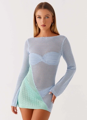Estie Long Sleeve Crochet Mini Dress - Multi Cap-Sleeve
