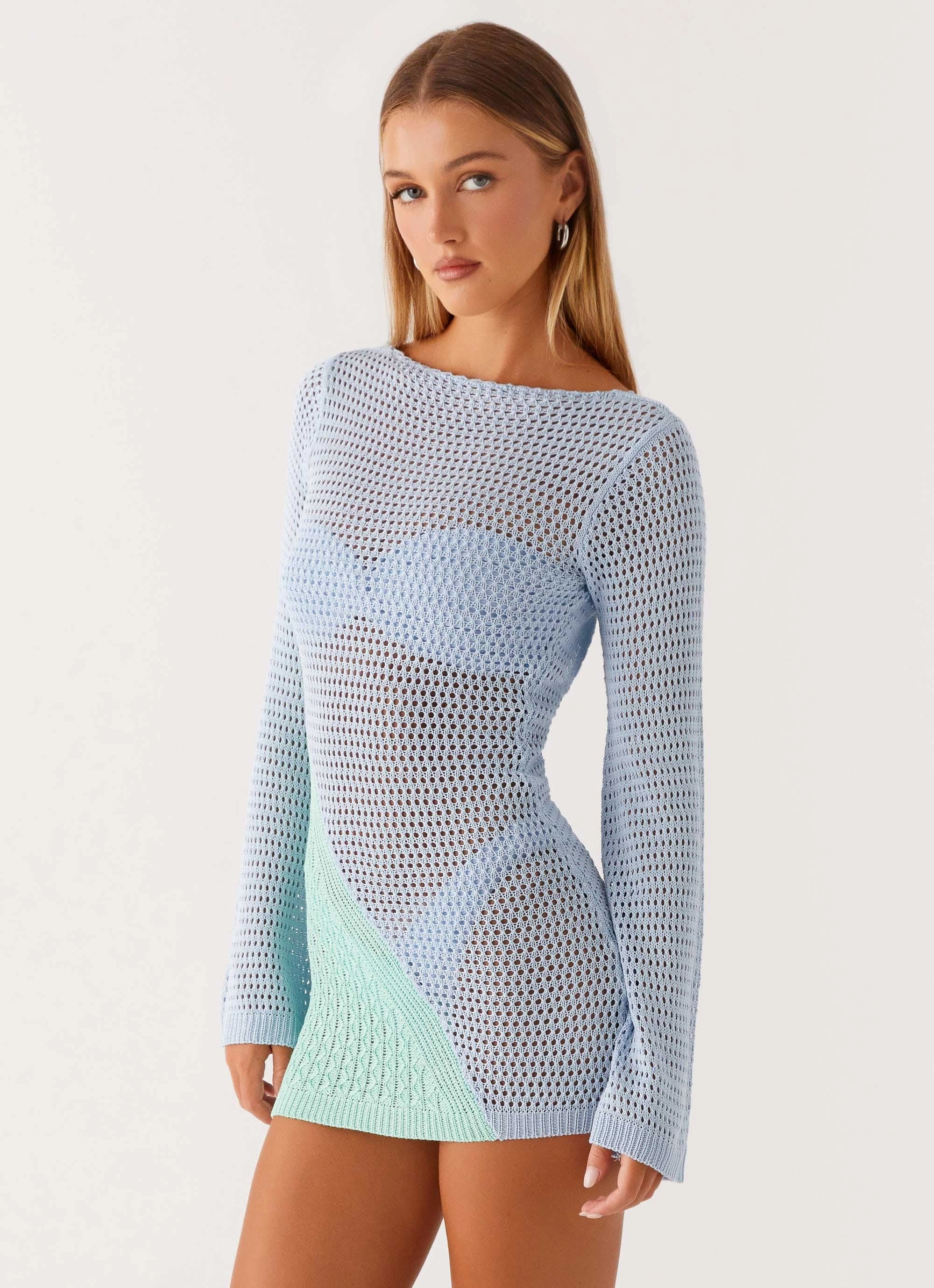 Classic Mood Charming Style Estie Long Sleeve Crochet Mini Dress - Multi