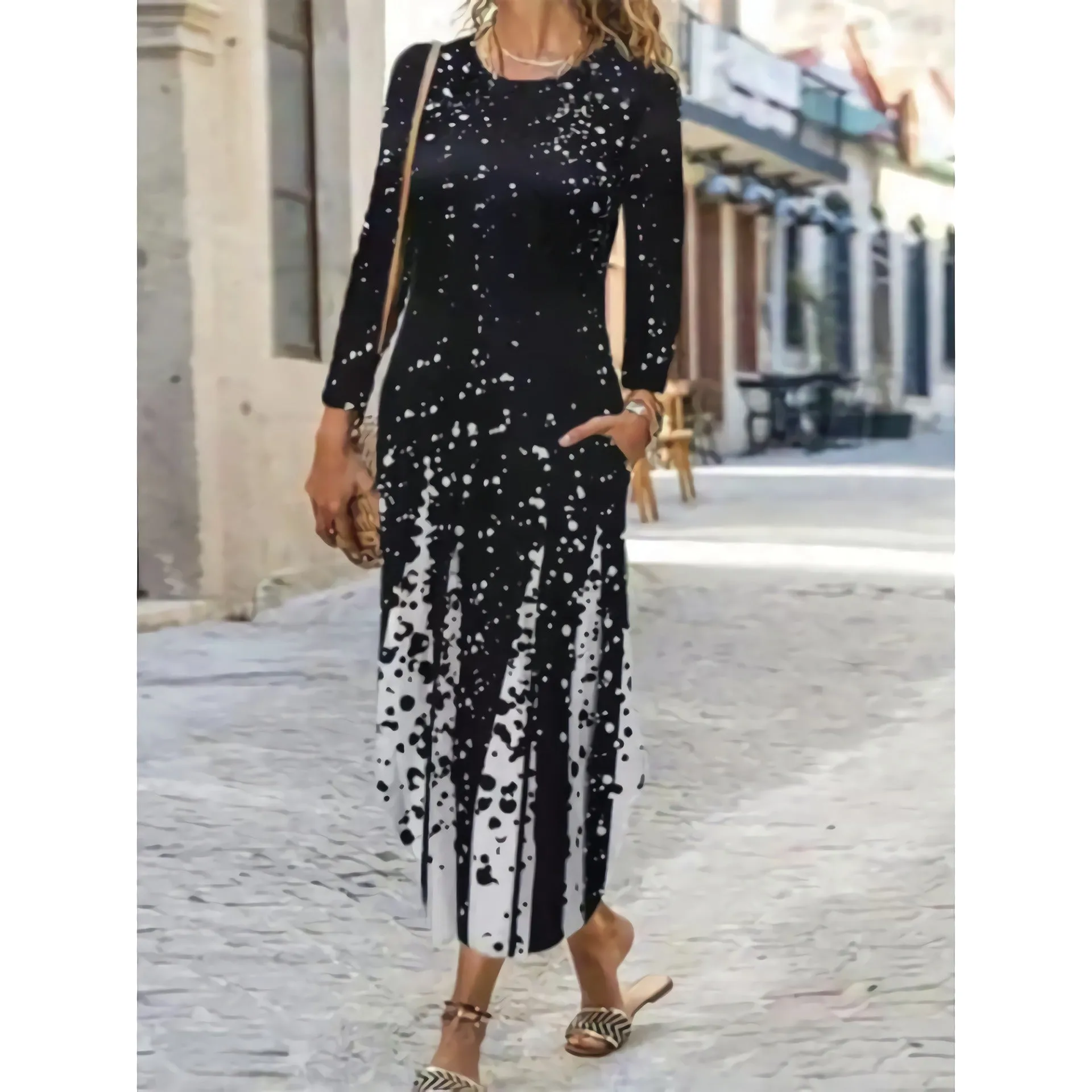 Ethnic Wind Printed Long-Sleeved Dresses Wholesale Women Clothing