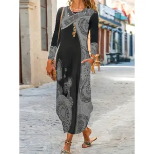 Ethnic Wind Printed Long-Sleeved Dresses Wholesale Women Clothing