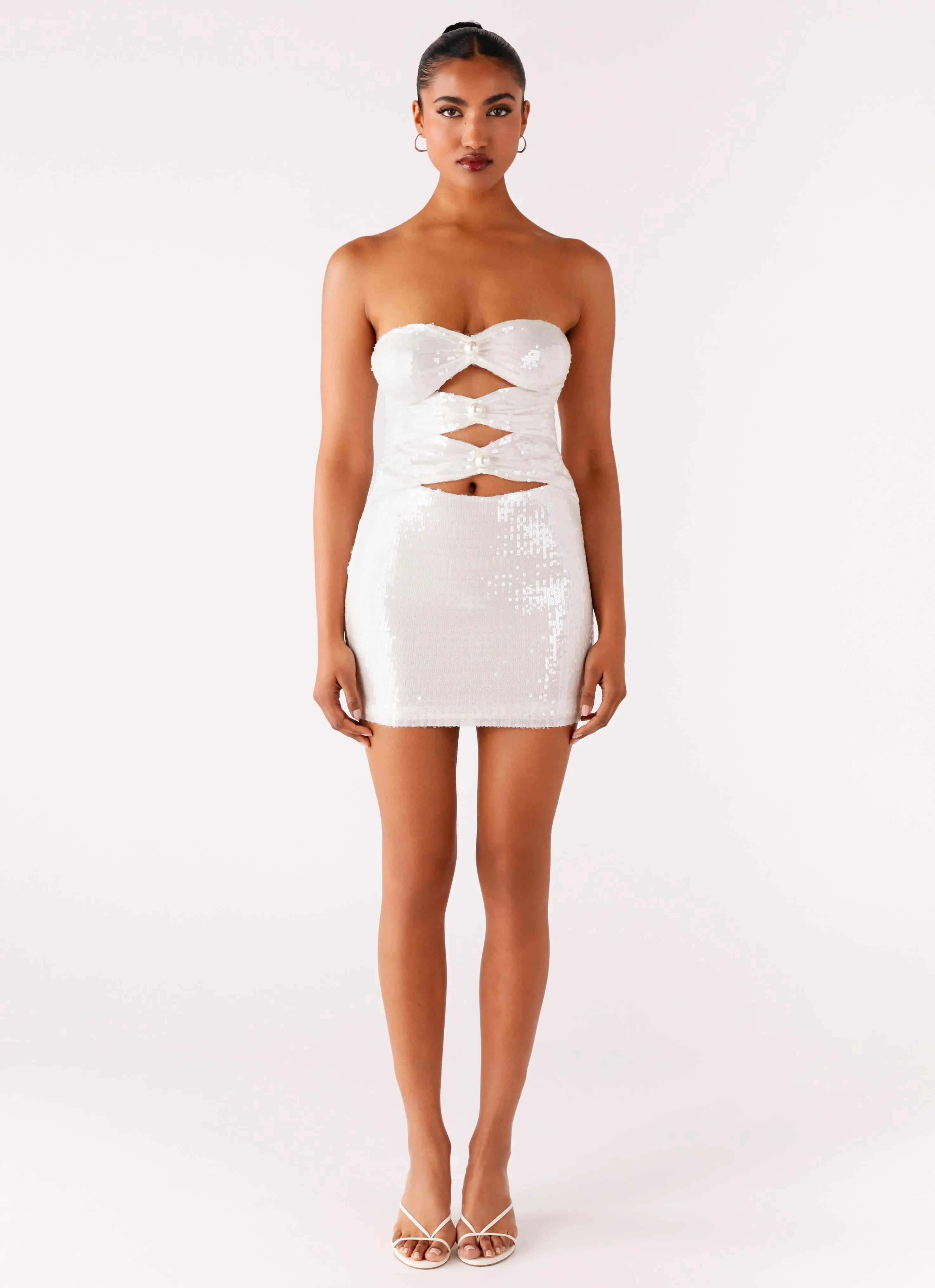 Clyra Sequin Mini Dress - Ivory High Waist Love Energy