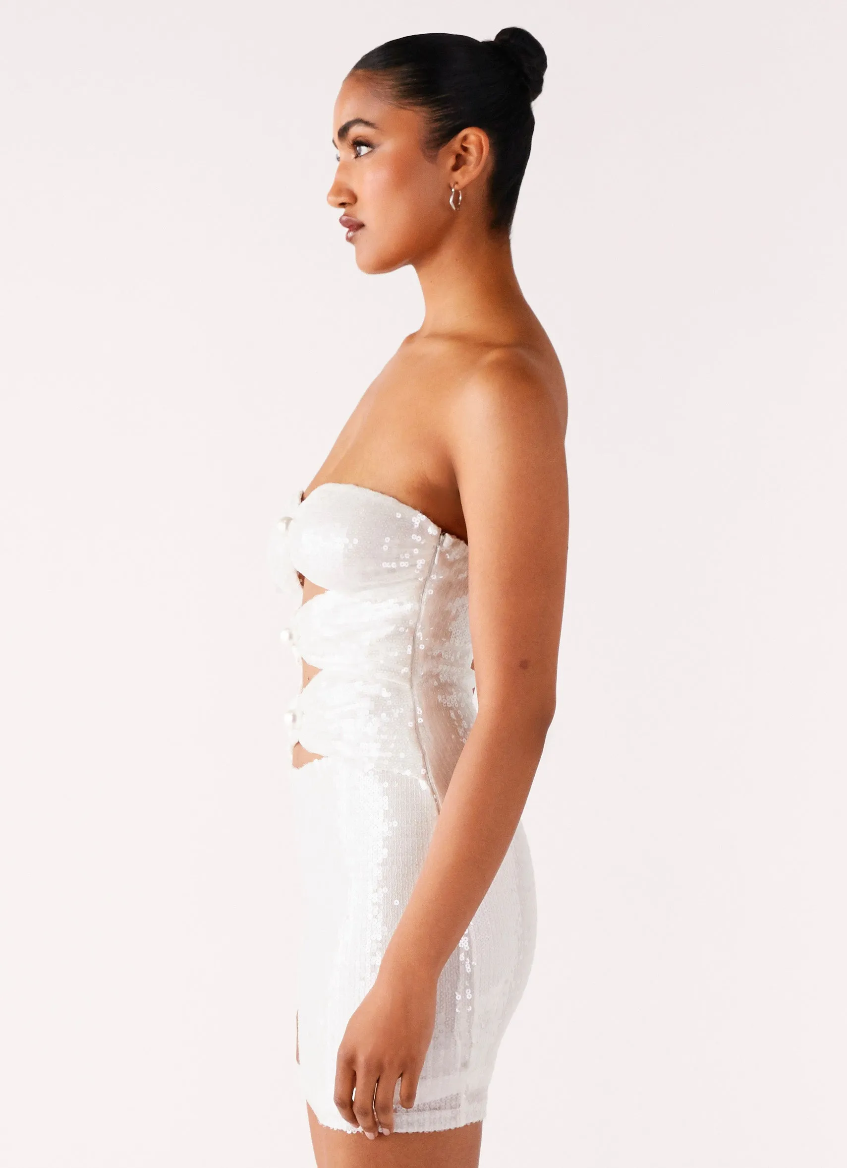 Trendy floral dress Clyra Sequin Mini Dress - Ivory