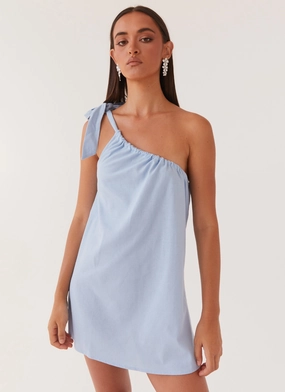 Soft Appeal Art Of Waves Linen Mini Dress - Cerulean