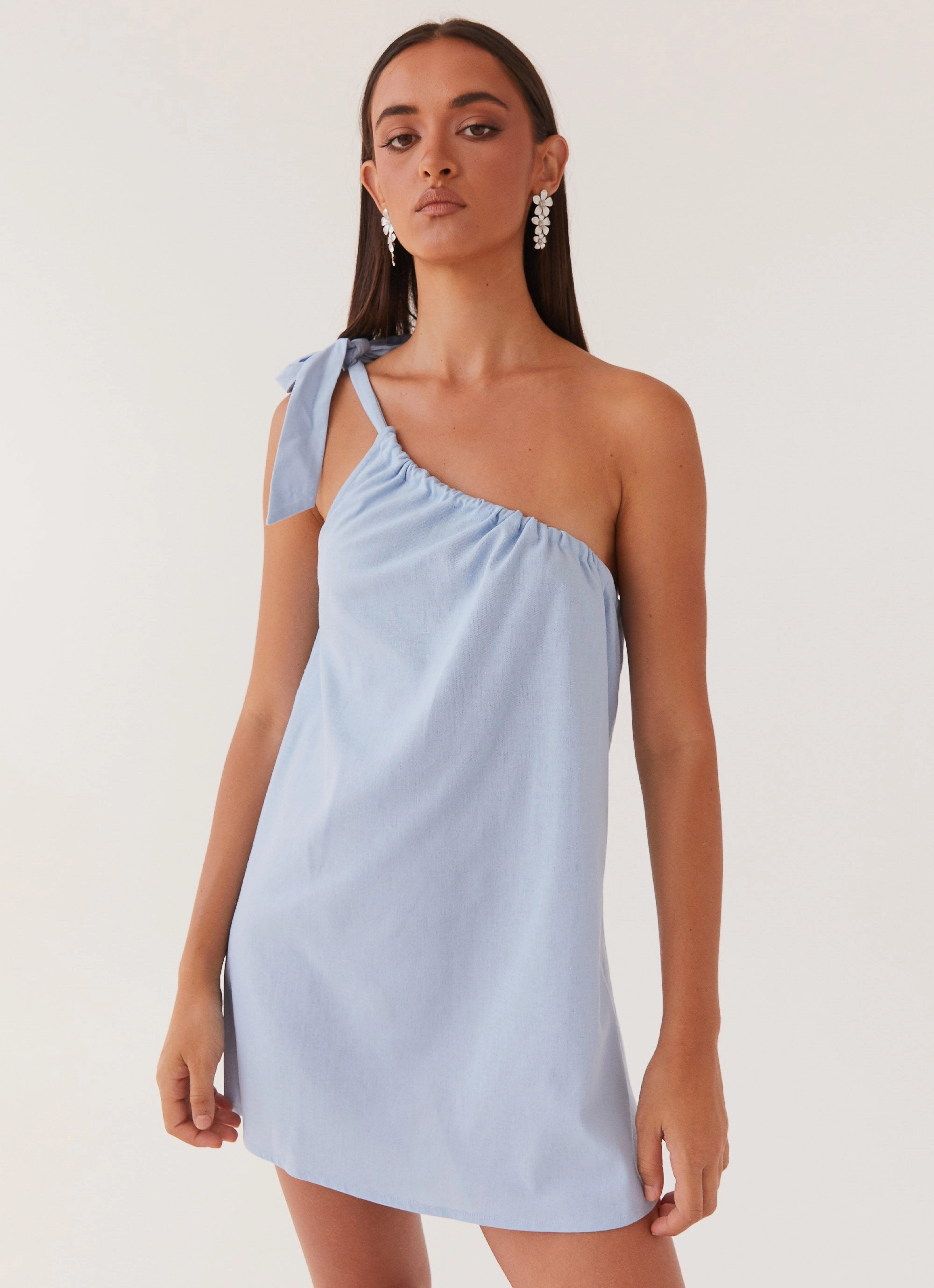 Soft Appeal Art Of Waves Linen Mini Dress - Cerulean