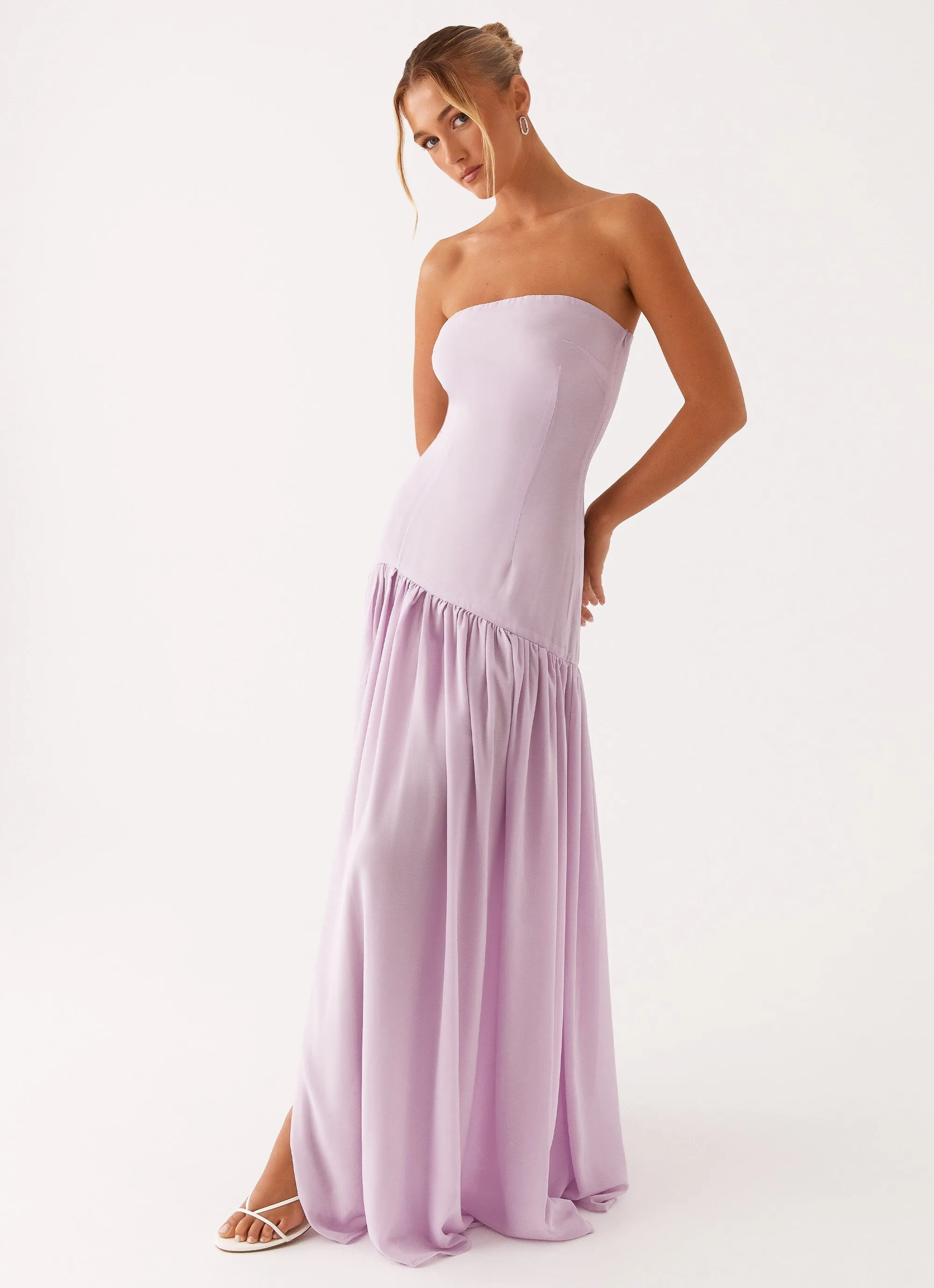 Eden Strapless Maxi Dress - Lilac Panelled-Design Party Perfect