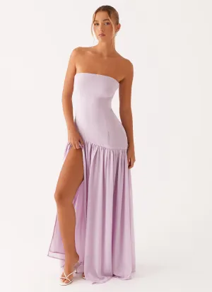 Empire Waist Asymmetric-Neck Eden Strapless Maxi Dress - Lilac