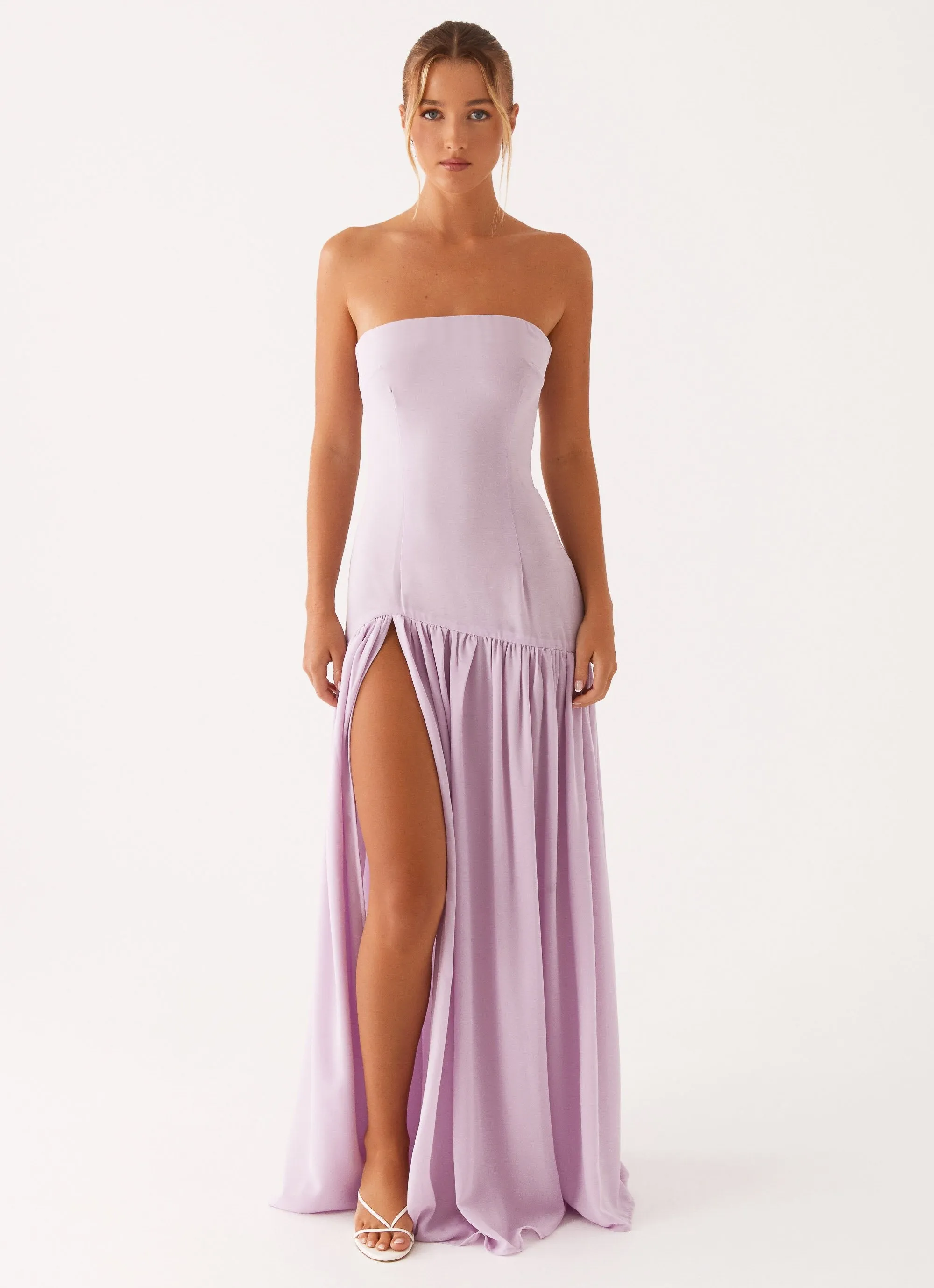 Lightweight-Lining Elastic-Cuff Eden Strapless Maxi Dress - Lilac