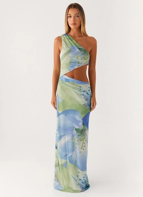Grace Flow Shiny Zip Wilder Maxi Dress - Flower Print