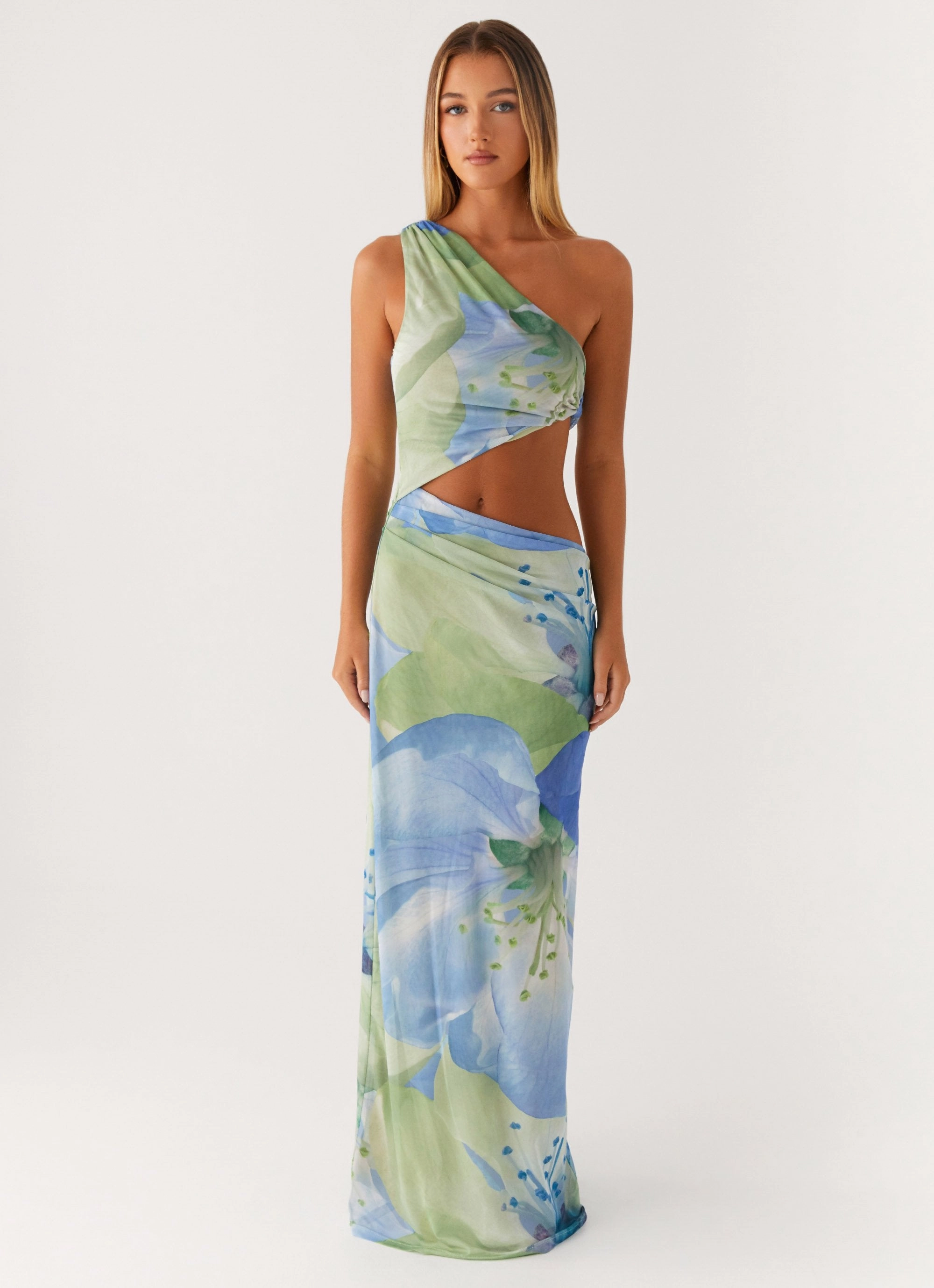 Grace Flow Shiny Zip Wilder Maxi Dress - Flower Print