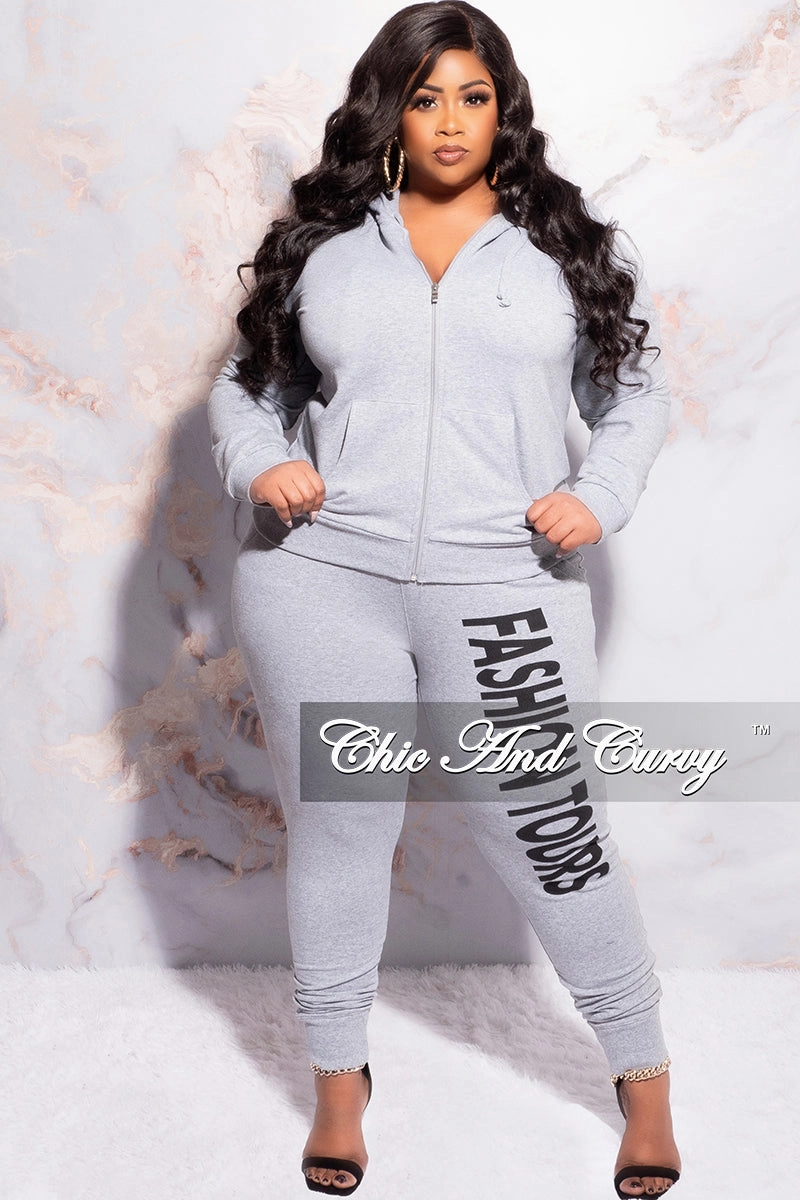 Essential Comfort Seasonless wear Final Sale Plus Size Fashion Tours Hooded Jogging Set in Grey