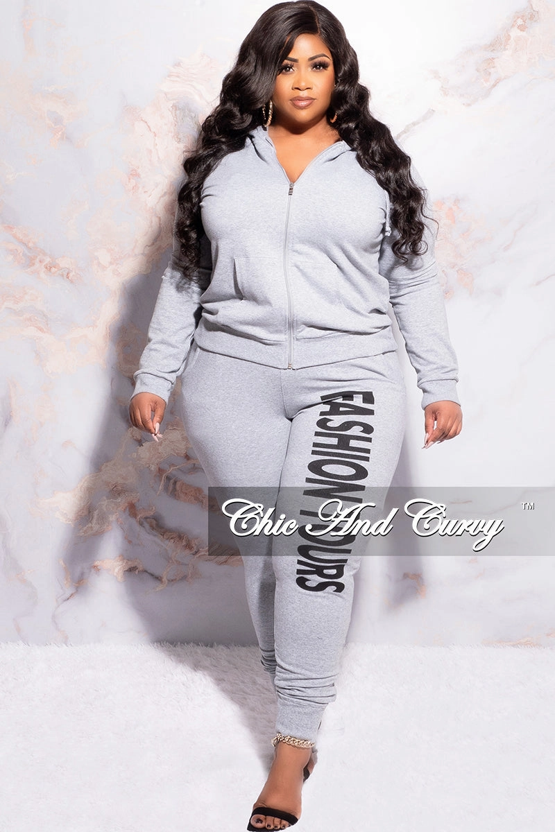 Final Sale Plus Size Fashion Tours Hooded Jogging Set in Grey Layering Piece