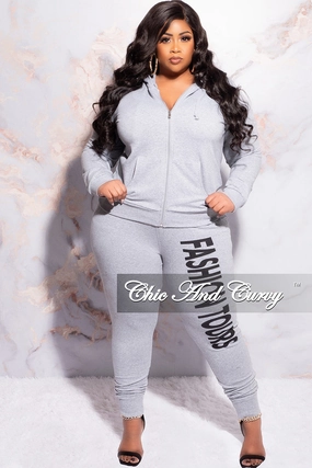 Essential Comfort Seasonless wear Final Sale Plus Size Fashion Tours Hooded Jogging Set in Grey