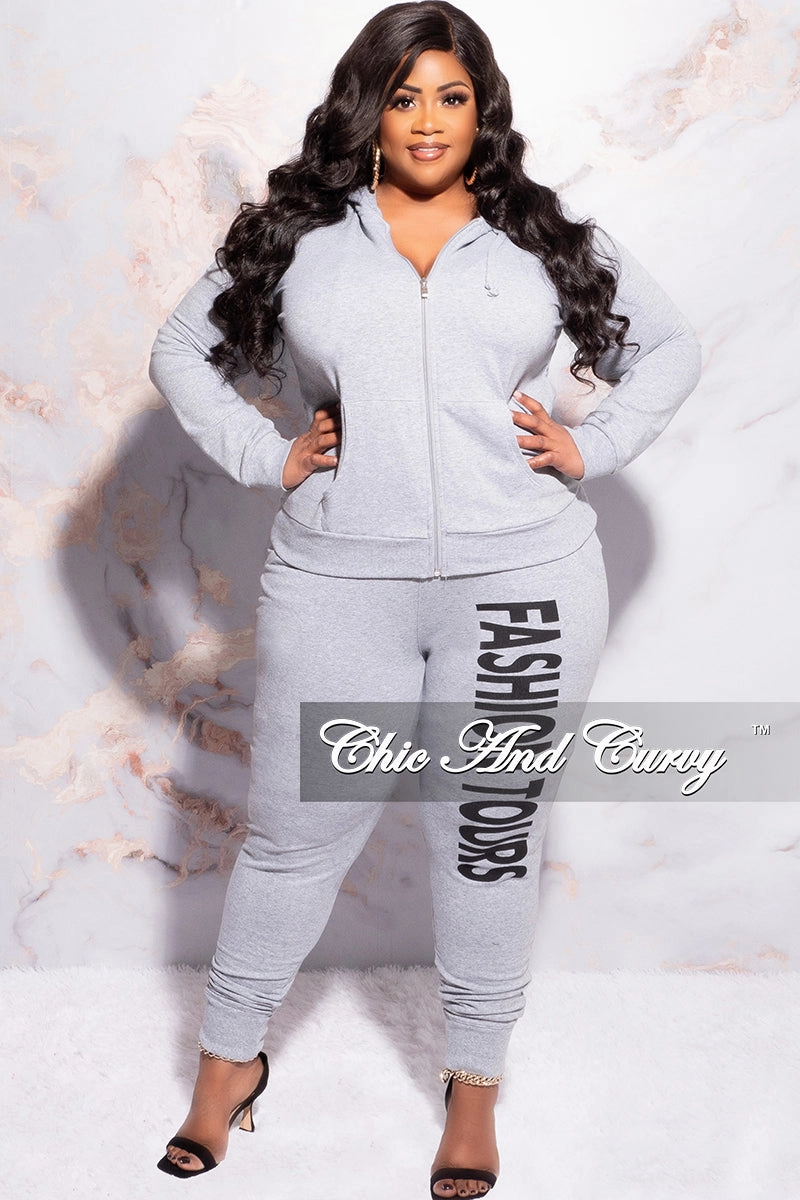 WaterRepellentCoating Tight Fit Final Sale Plus Size Fashion Tours Hooded Jogging Set in Grey