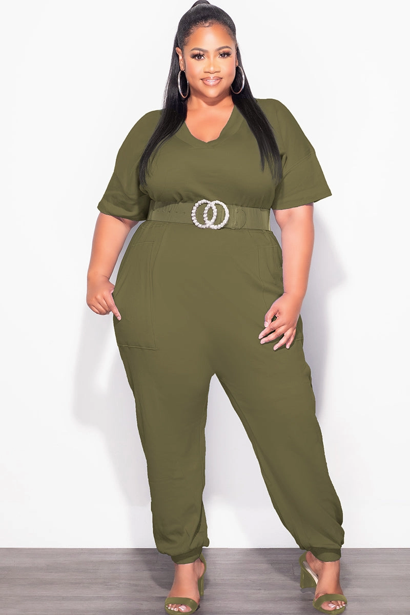 Final Sale Plus Size Harem Jumpsuit in Olive Tall Length Soft Lines