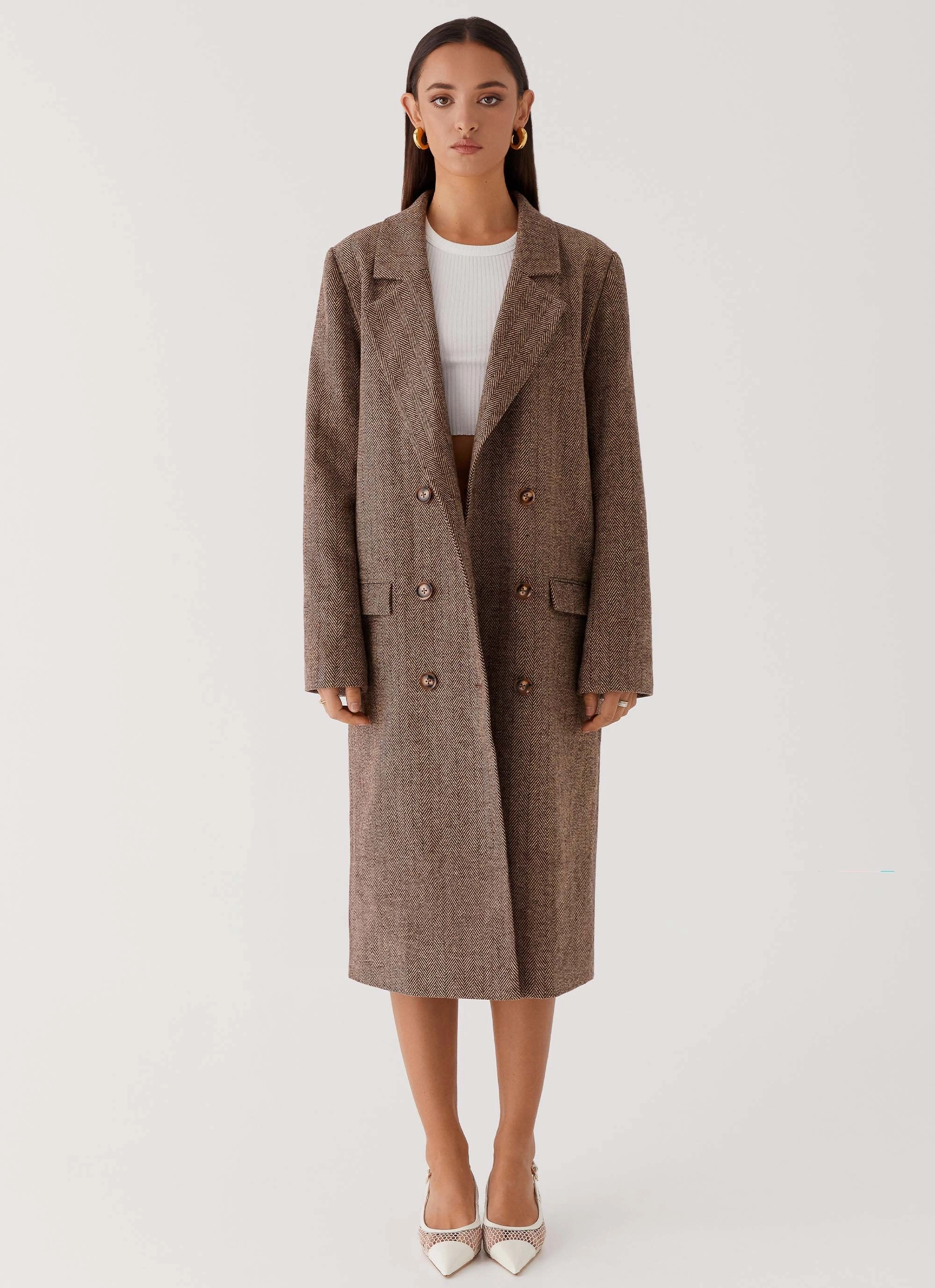 Since Way Back Longline Coat - Brown FullCoverageHood