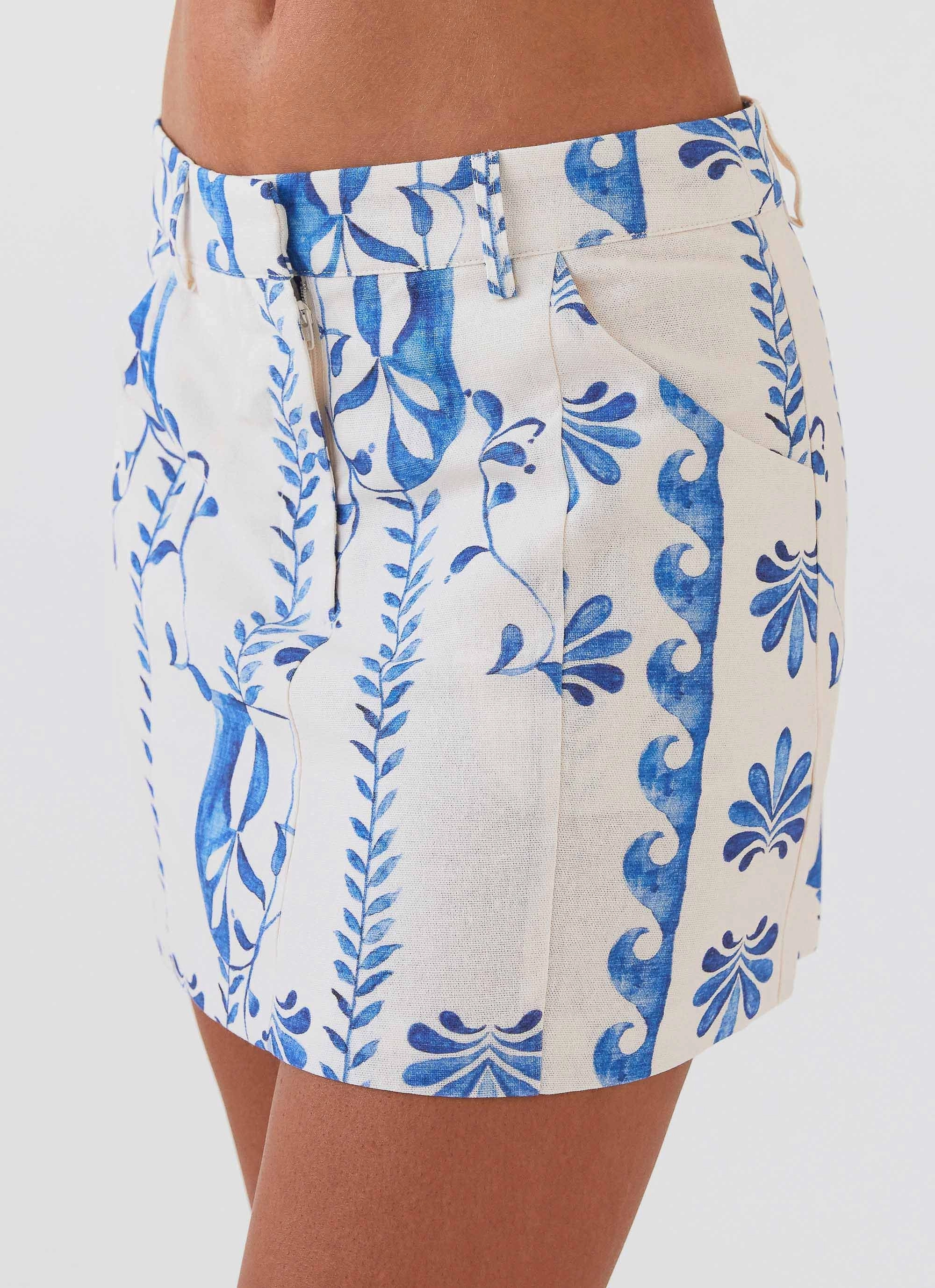 Marissa Linen Mini Skirt - Floral Wave Reversible design