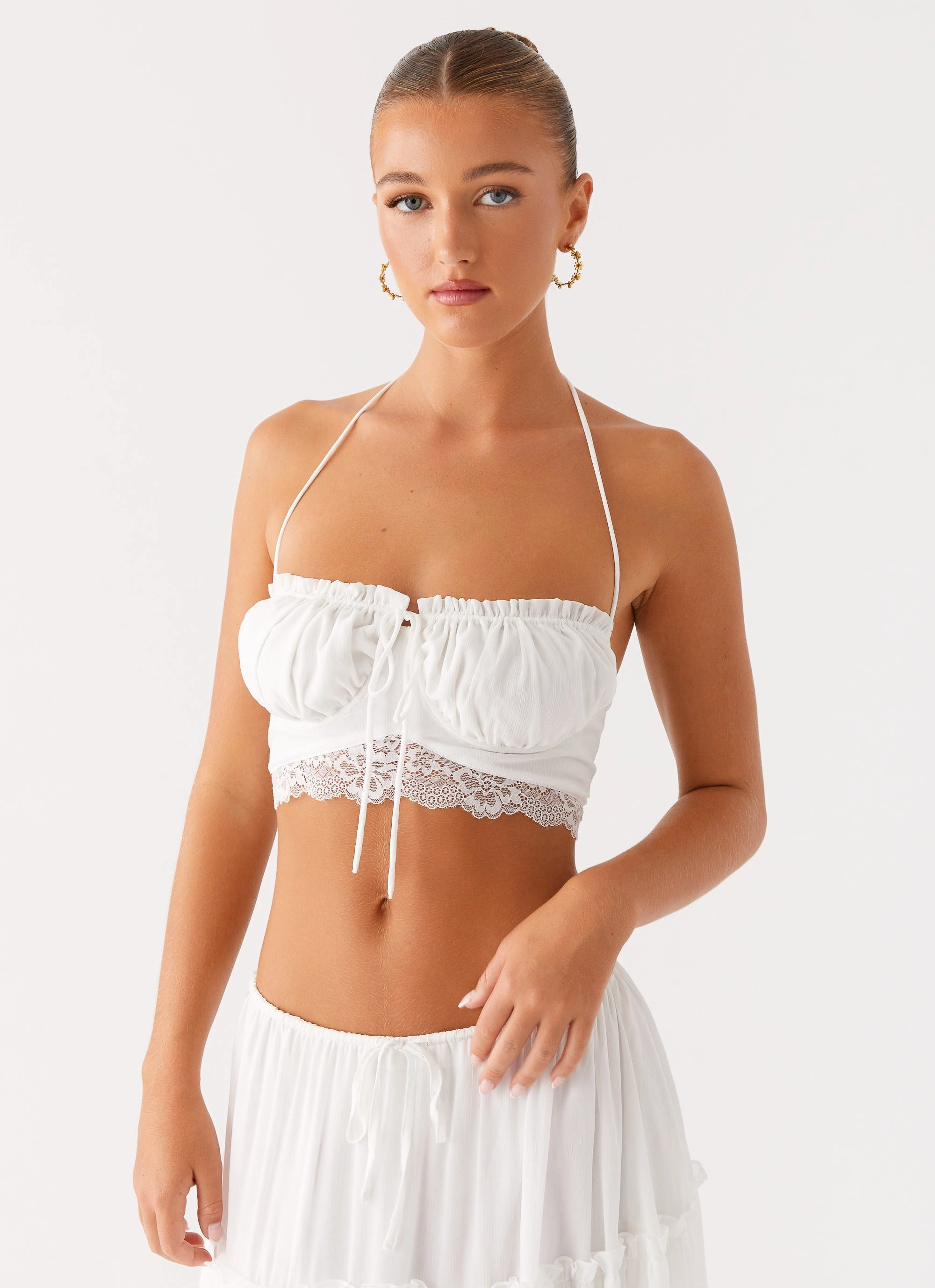 Evi Halterneck Top - Ivory Low Profile Seaming