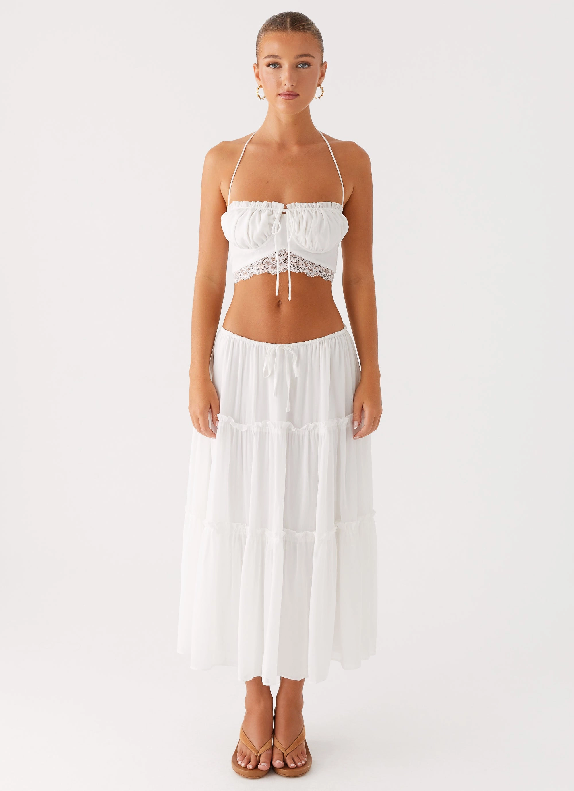 Cropped hem Evi Midi Skirt - Ivory