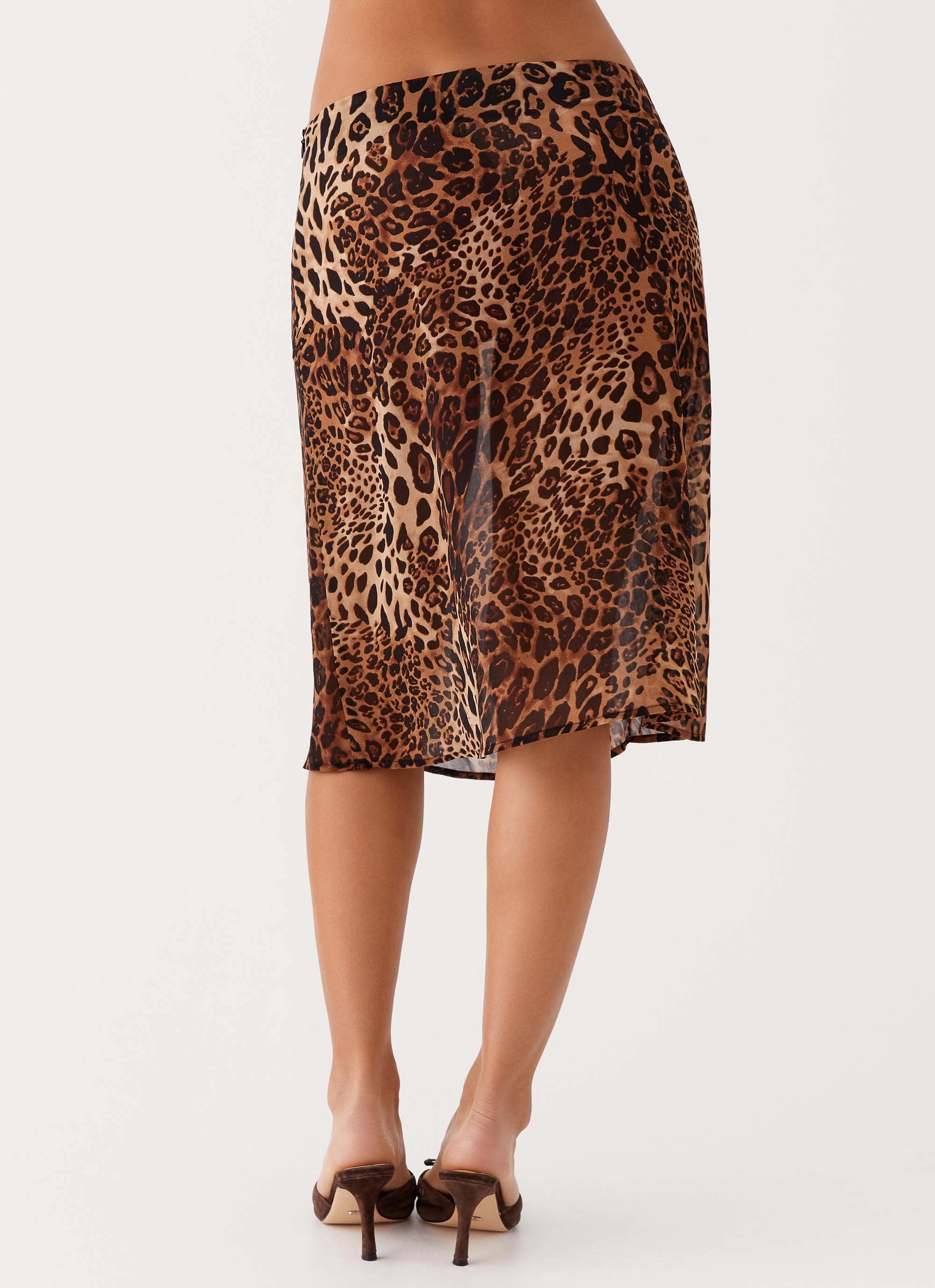 On The Go Flexible Fabric Evoke Chiffon Midi Skirt - Leopard