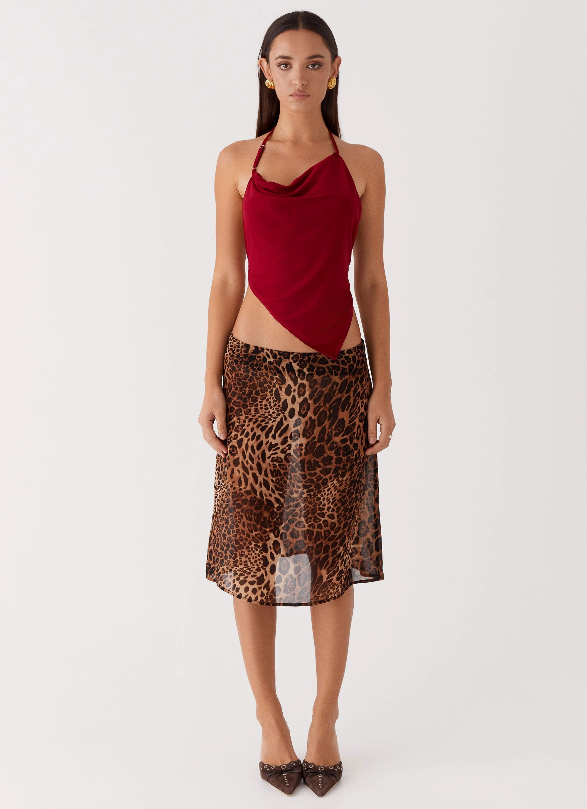 Recyclable Fabric Blend DoubleLayeredFabric Evoke Chiffon Midi Skirt - Leopard