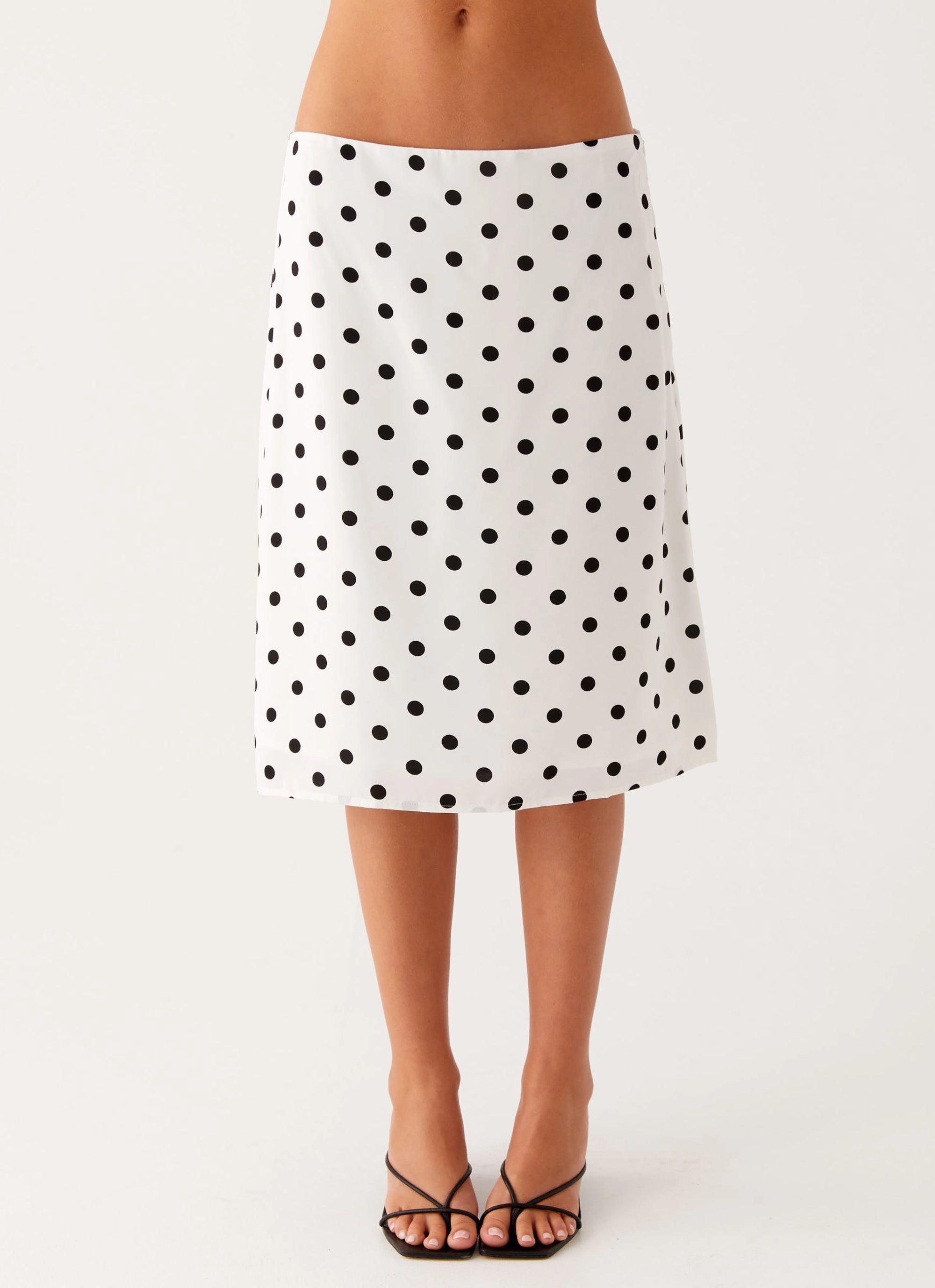 Body Sculpting Evoke Chiffon Midi Skirt - White Polka Dot