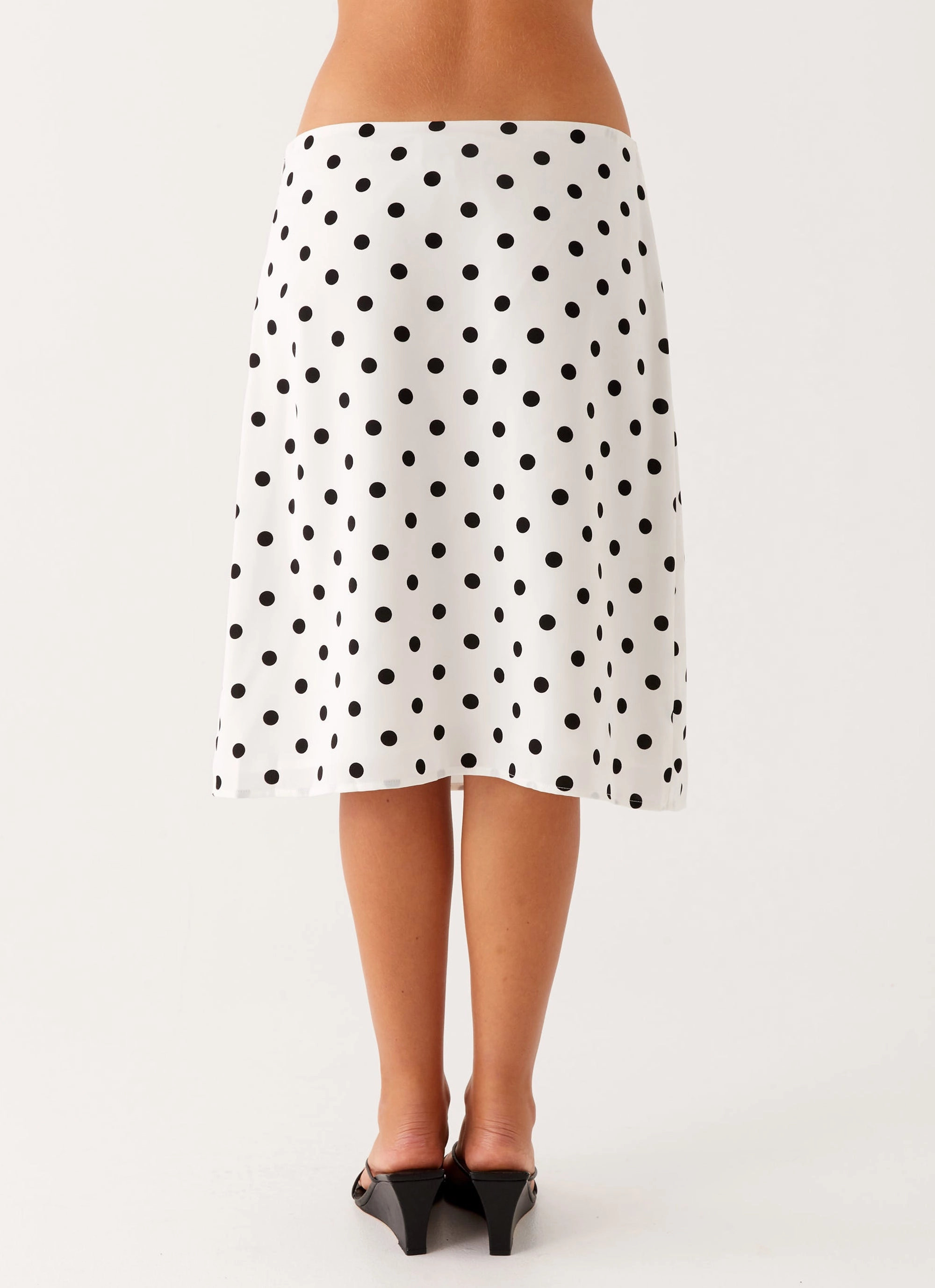 Commuter Fit Evoke Chiffon Midi Skirt - White Polka Dot