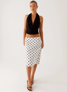 Low Profile Design Evoke Chiffon Midi Skirt - White Polka Dot