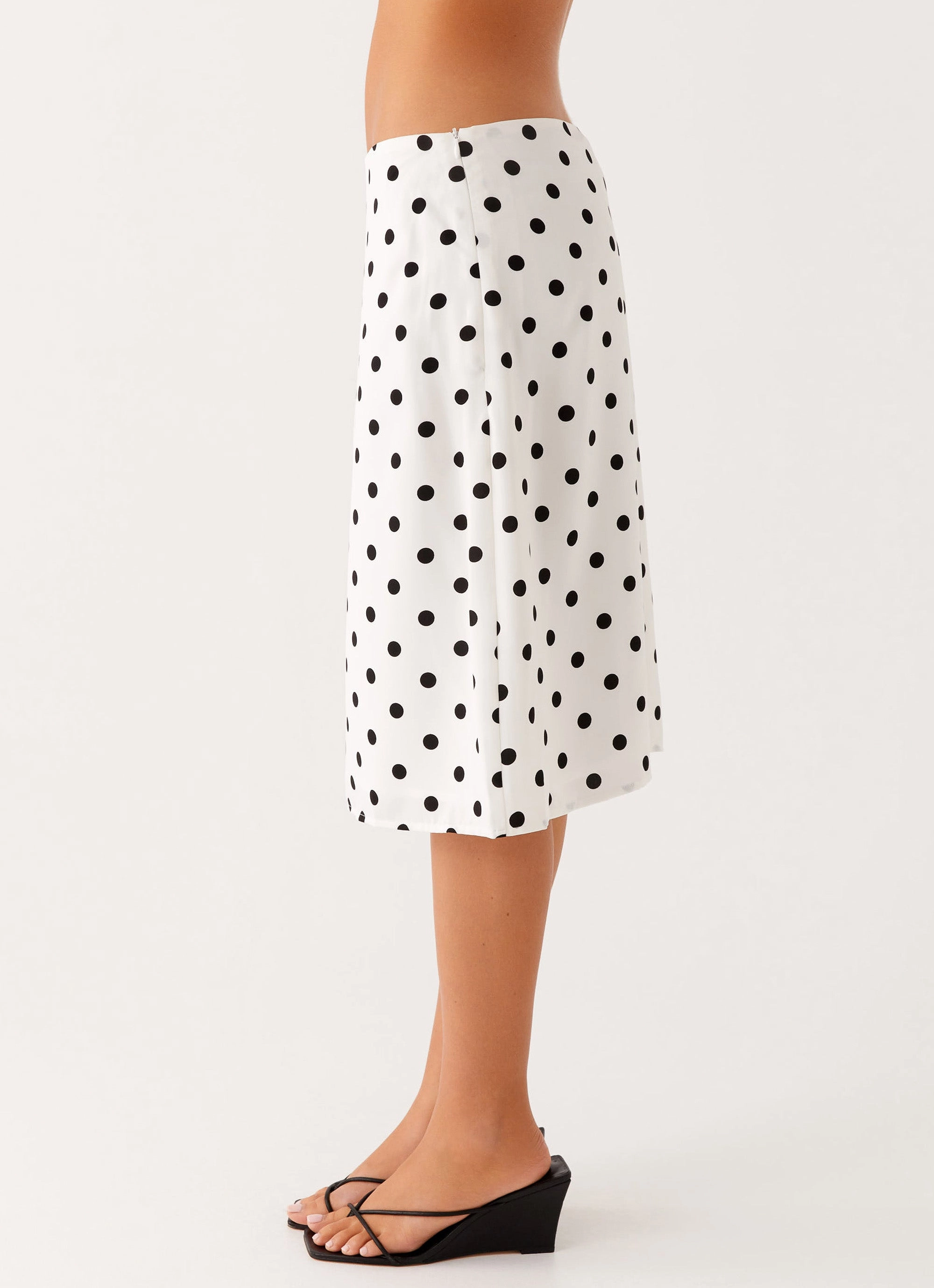 Cozy Stretch Soft and Stretchy Evoke Chiffon Midi Skirt - White Polka Dot