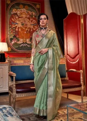 Extraordinary Chiffon Hand Weaved Pastel Green Classic Saree
