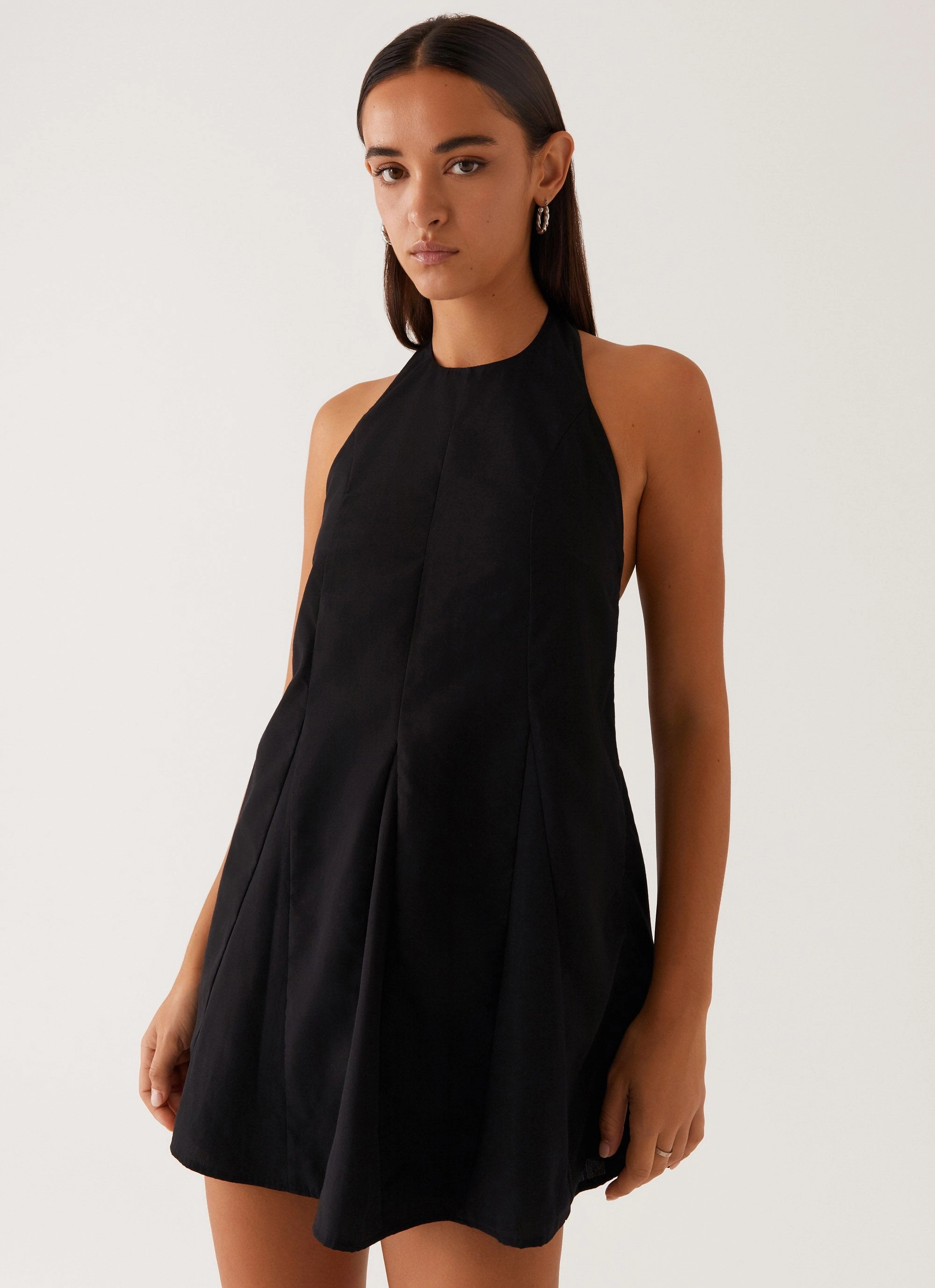 Machine-washable Avalon Halterneck Mini Dress - Black